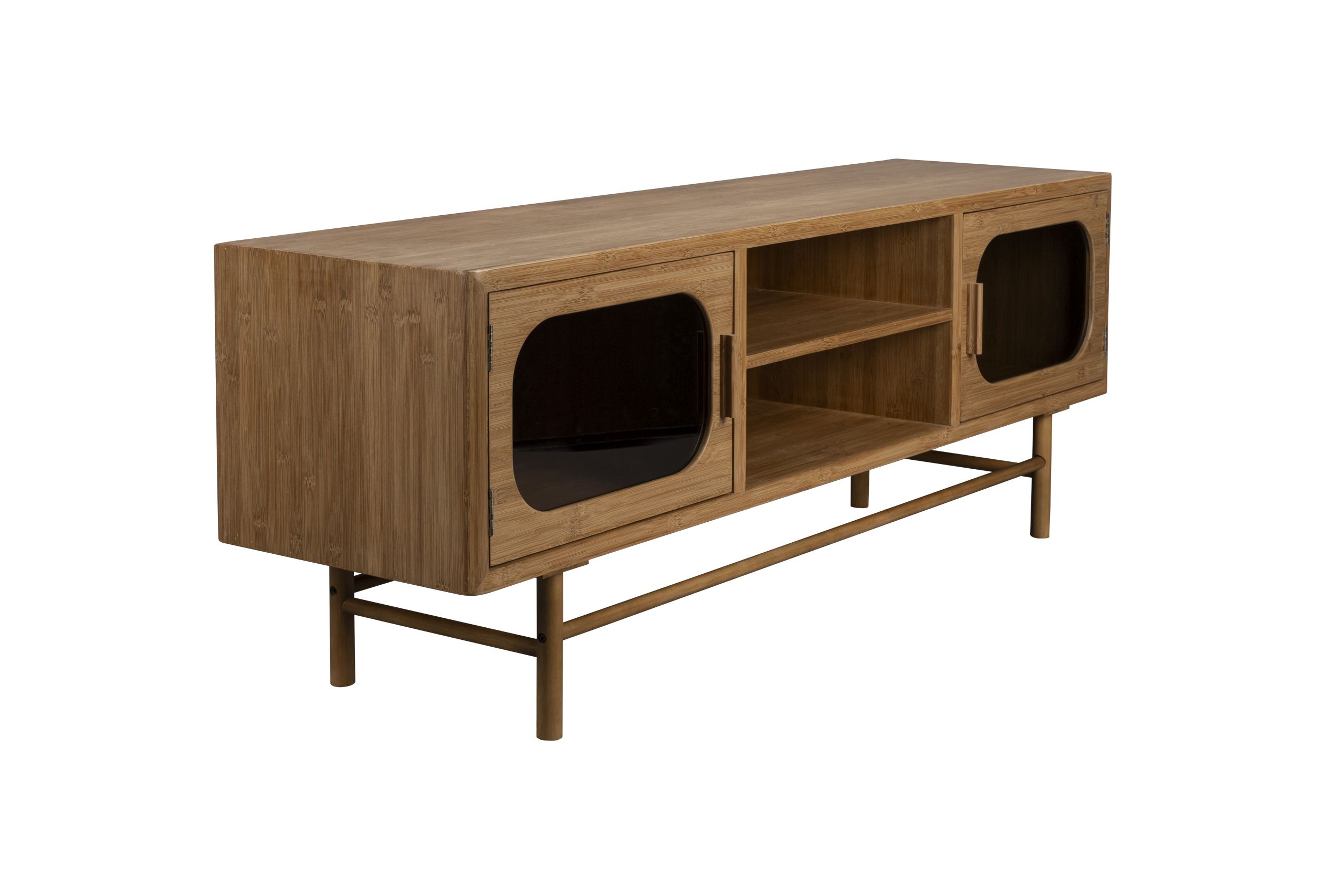 Retro TV-Board Sideboard Caroun Bambus Rauchglas