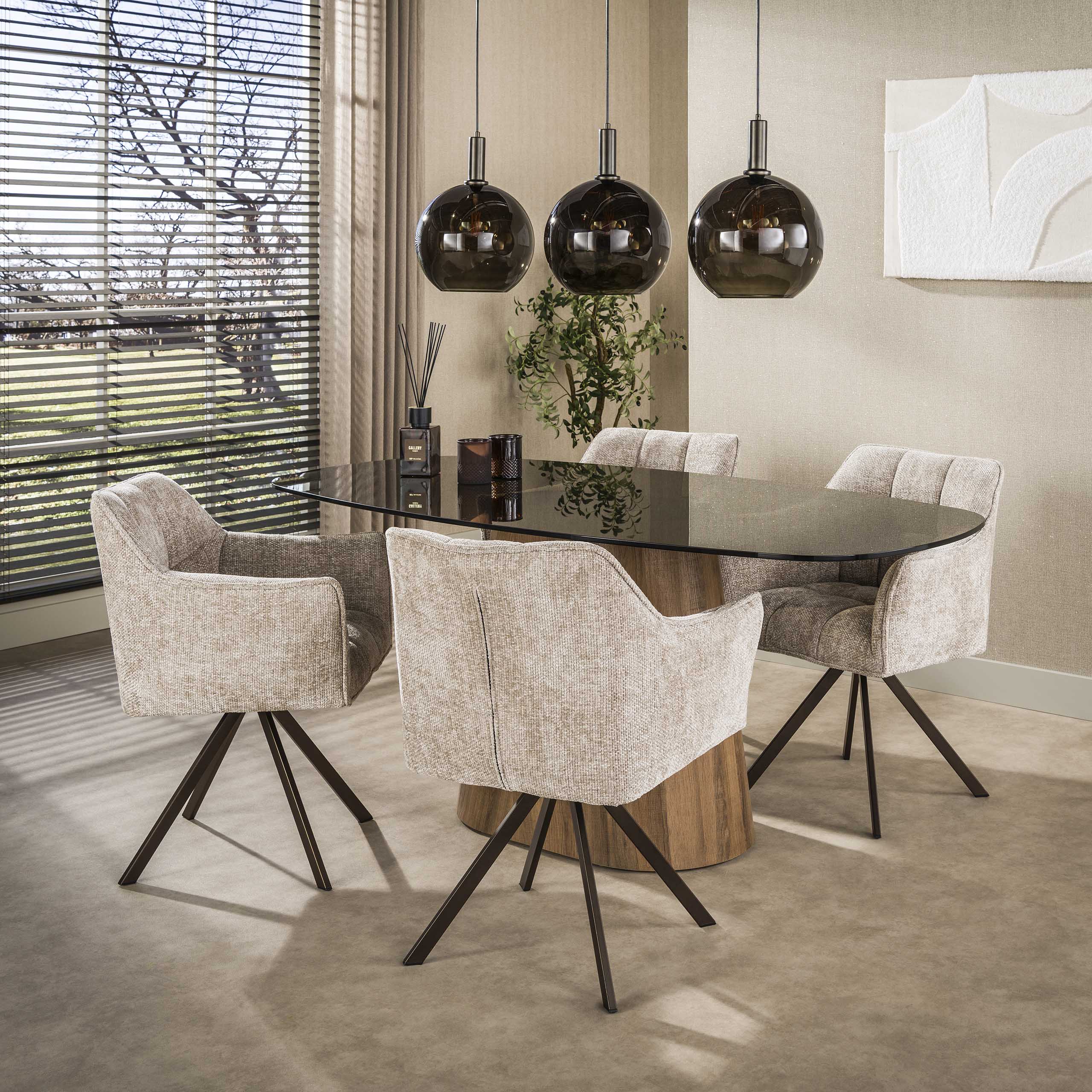 Retro Esstisch Tinto Centro 180 cm Rauchglas Eichenoptik