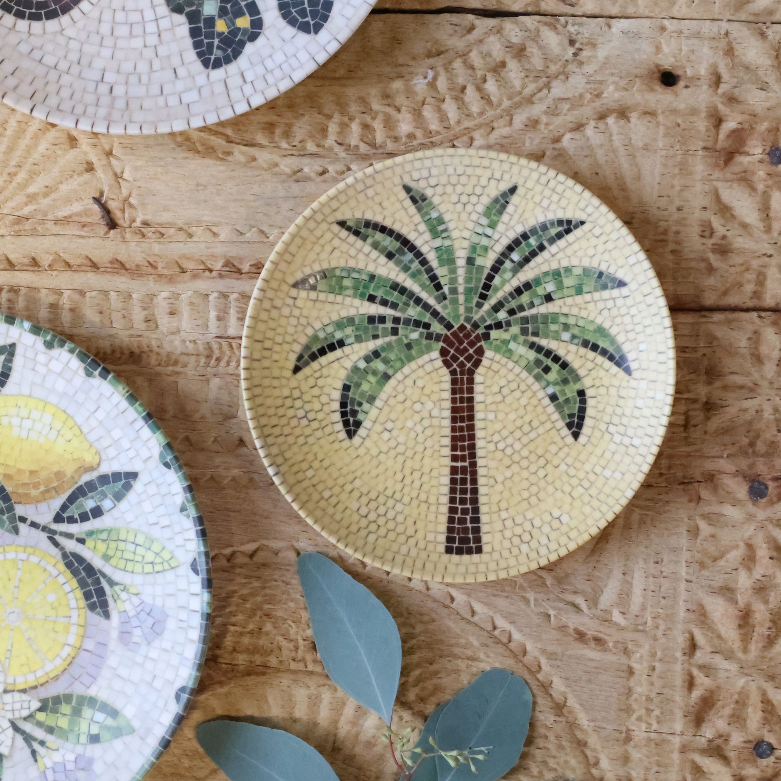 Mediterranes Mosaik Tablett Teller Steingut Chartres Palme