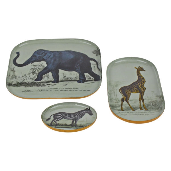 Vintage Tablett 3er Set Safari Tiermotive Metall Vintage Tablett 3er Set Safari Tiermotive Metall