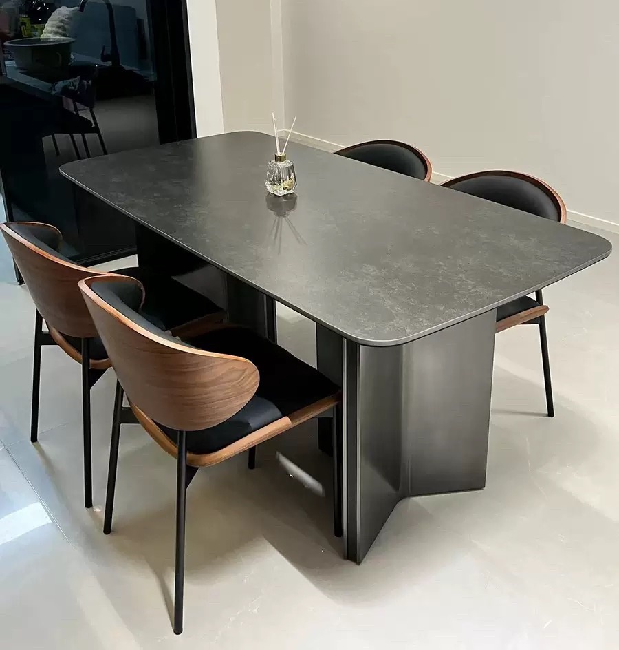 Industrial Esstisch Travertin Obsidia schwarz Metall 180/200