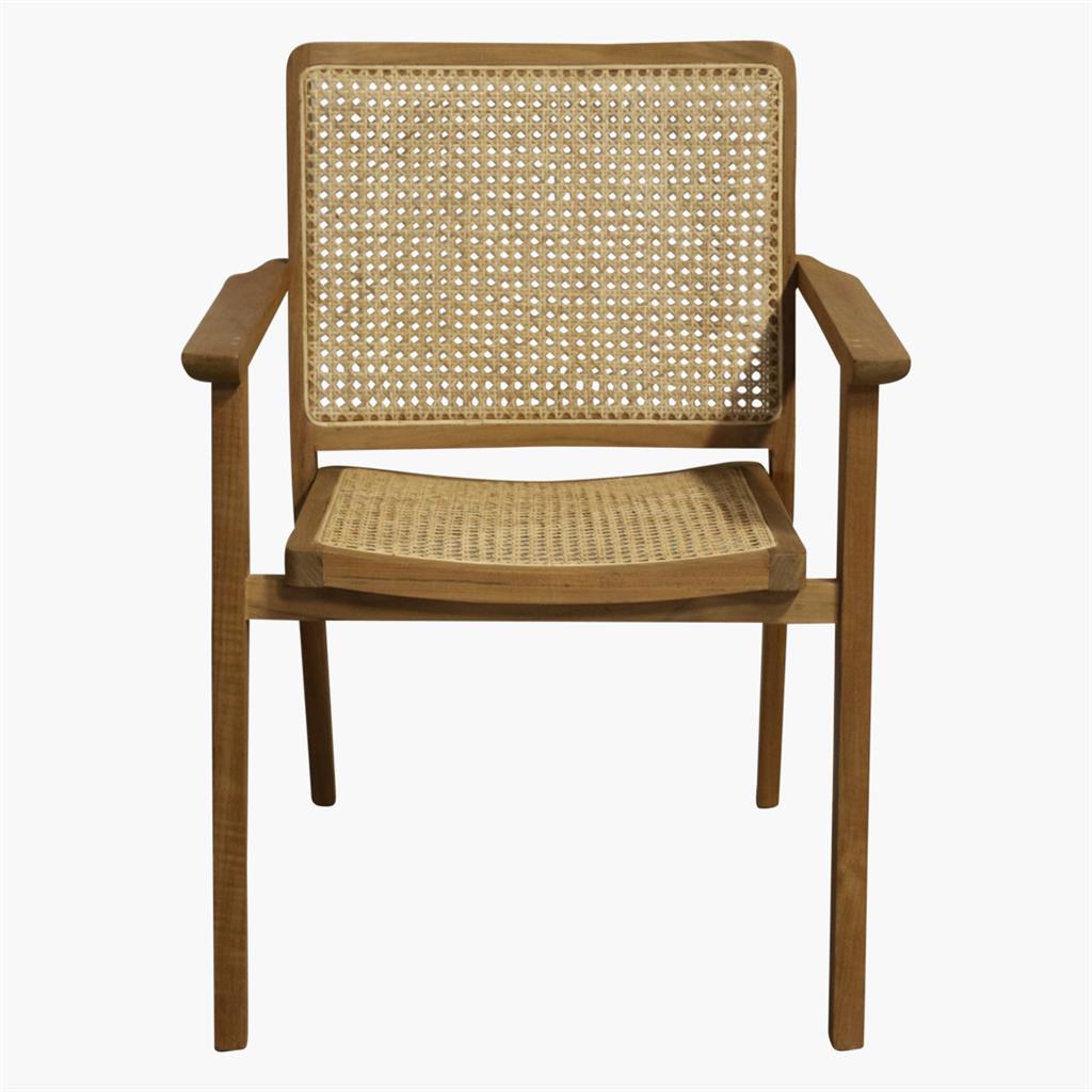 Esszimmerstuhl und Hocker Nova Teak Retro Rattan Wiener Geflecht Armlehnen