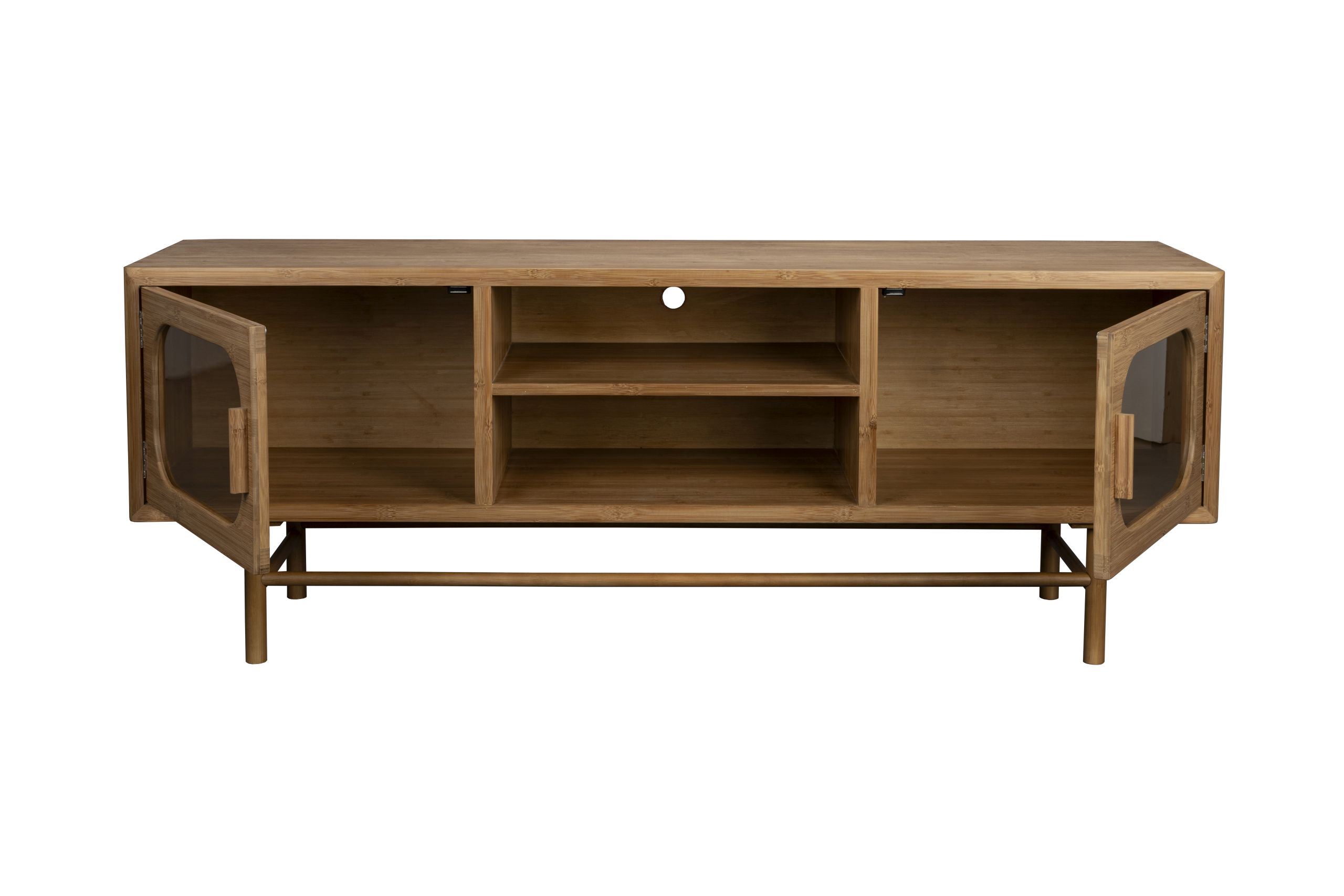 Retro TV-Board Sideboard Caroun Bambus Rauchglas