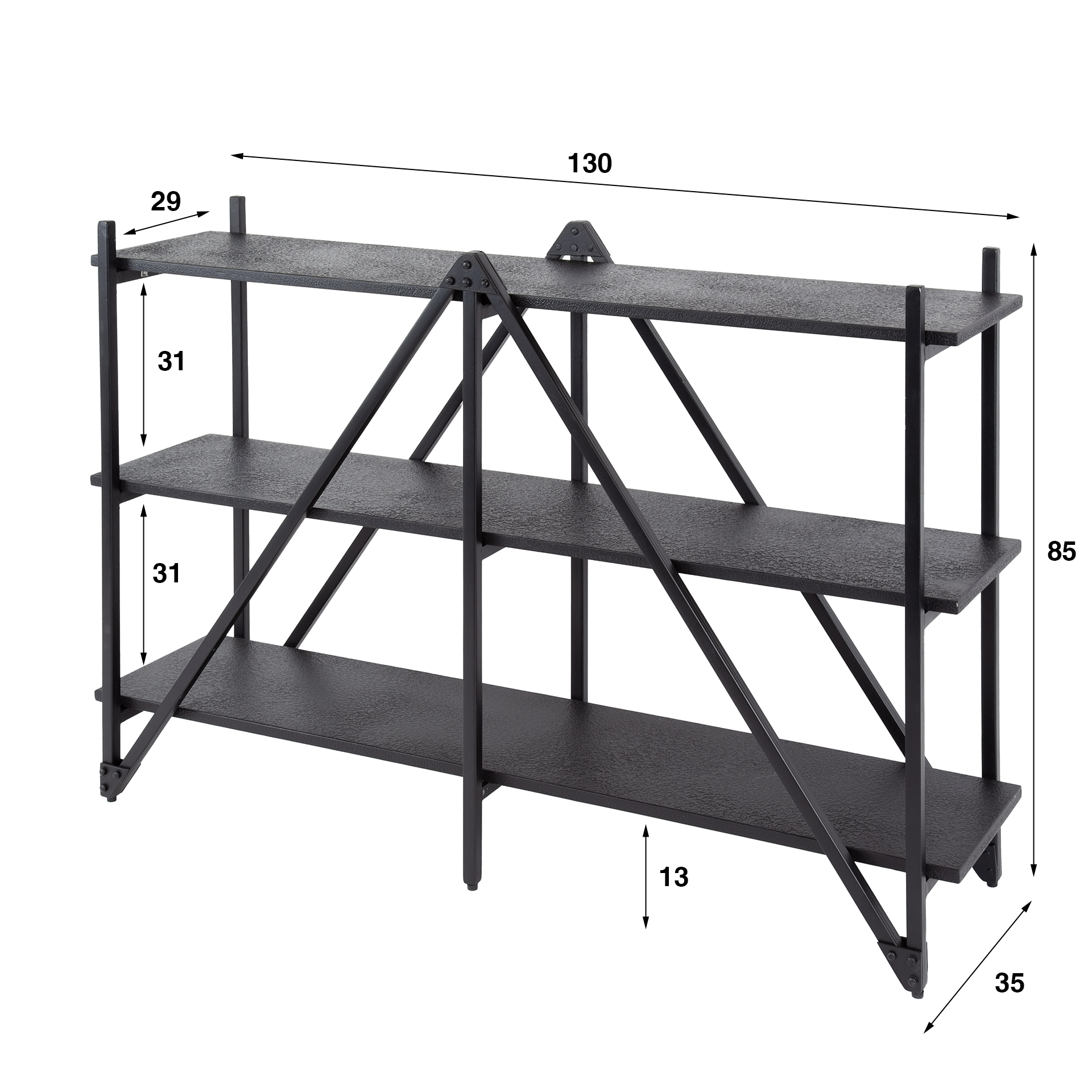 Industrial Regal Bücherregal Piega Metall Anthrazit 130 cm Industrial Regal Bücherregal Piega Metall Anthrazit 130 cm