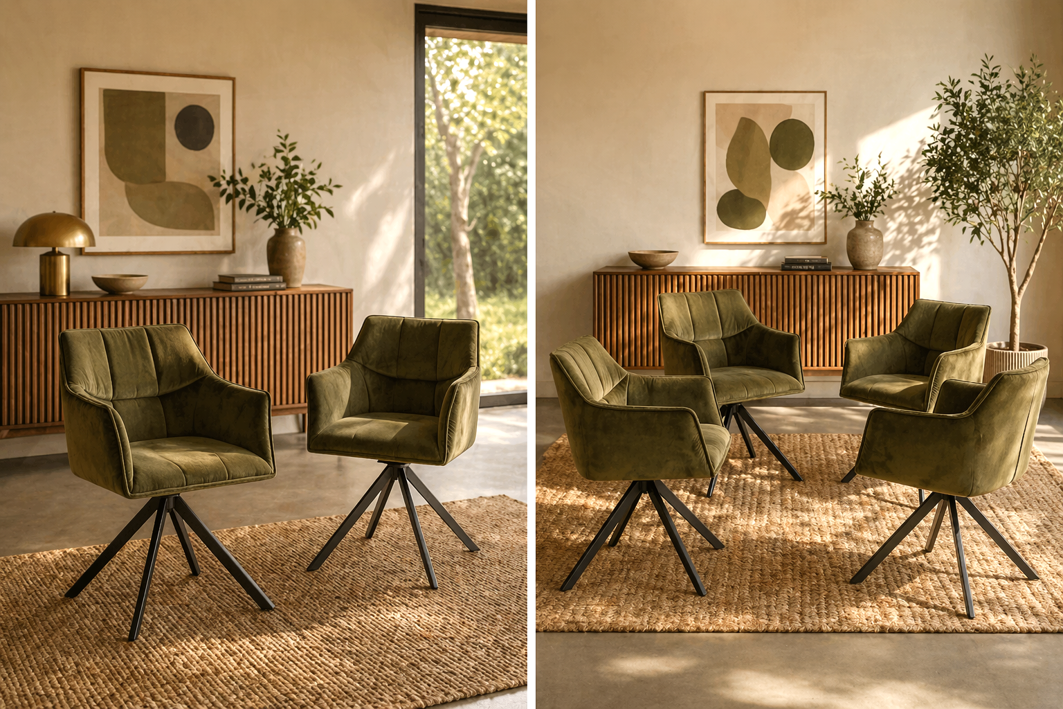 2er Set Esszimmerstuhl Armlehnstuhl Raster Drehbar Samt Grün