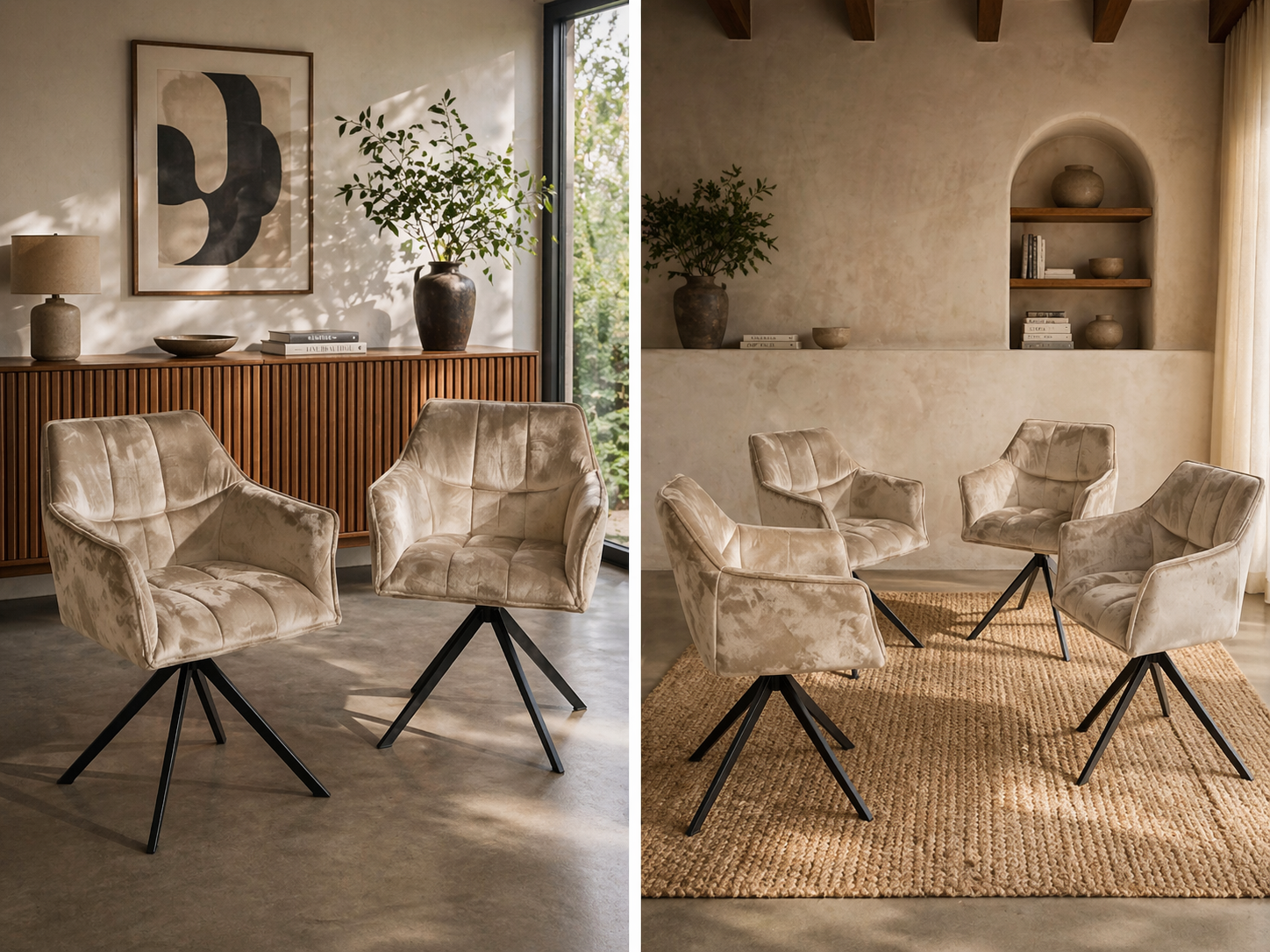 2/4er Set Esszimmerstuhl Armlehnstuhl Raster Drehbar Samt oder Strukturstoff 