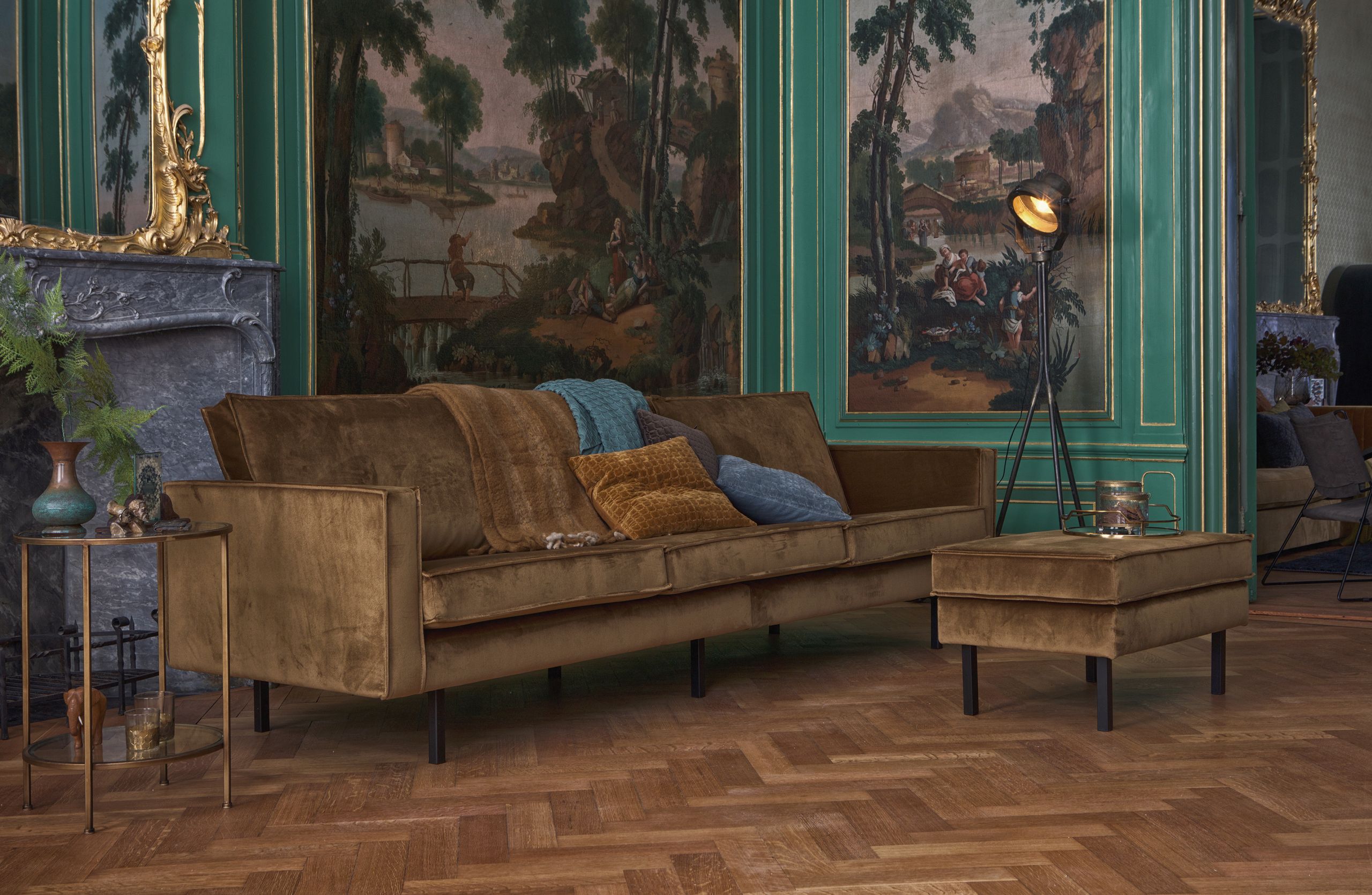 Retro Samtsofa Rodeo 3-Sitzer Honiggelb