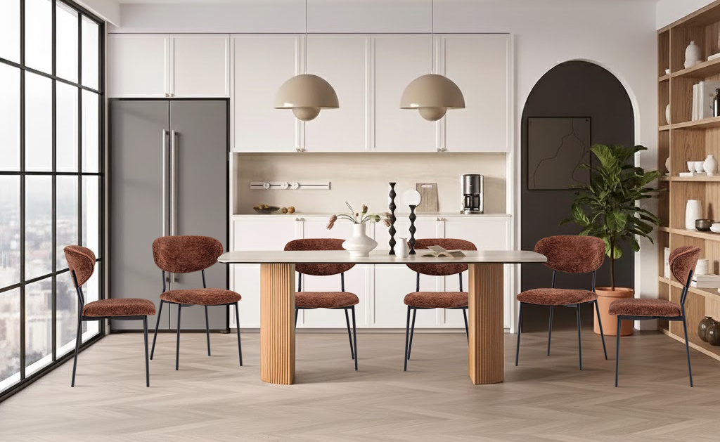  Essgruppe Travertin Tisch Roma + 6 Esszimmerstühle Kjeld Braun