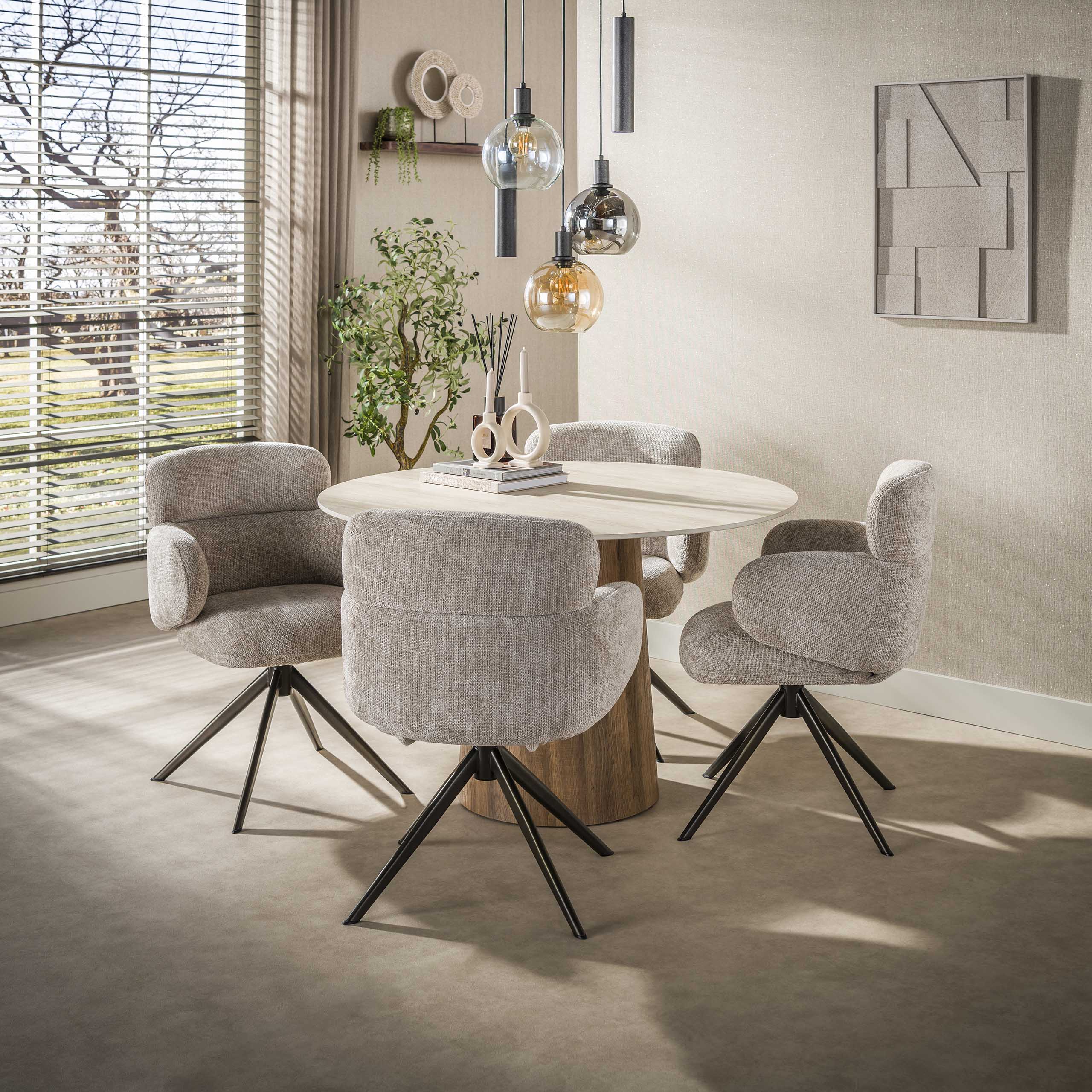 Retro Esstisch Romano Centro Rund Travertin Keramik Eichenoptik 120 cm