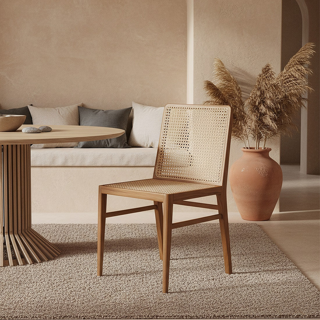 Esszimmerstuhl Novita Teak Rattan Wiener Geflecht zwei Farben