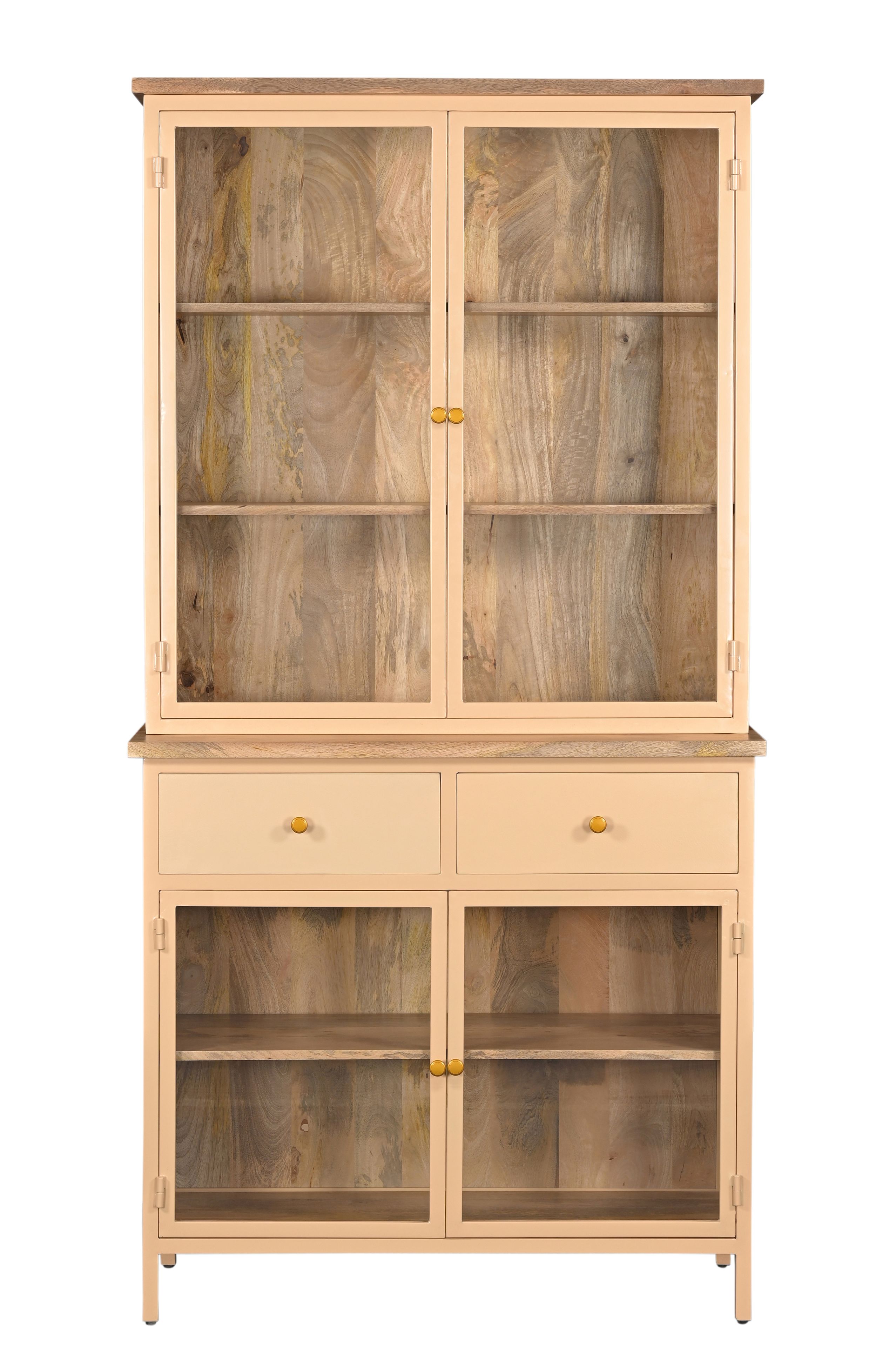 SUN_0128 Landhaus Vitrine Küchenbuffet Provence Vintage Metall Holz Champagner 200