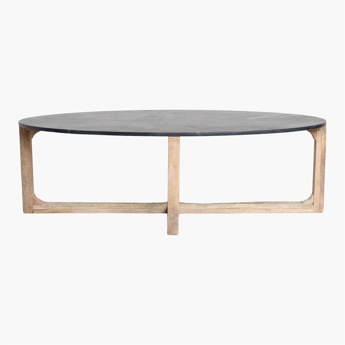Retro Couchtisch Marble Marmor Holz Oval Schwarz
