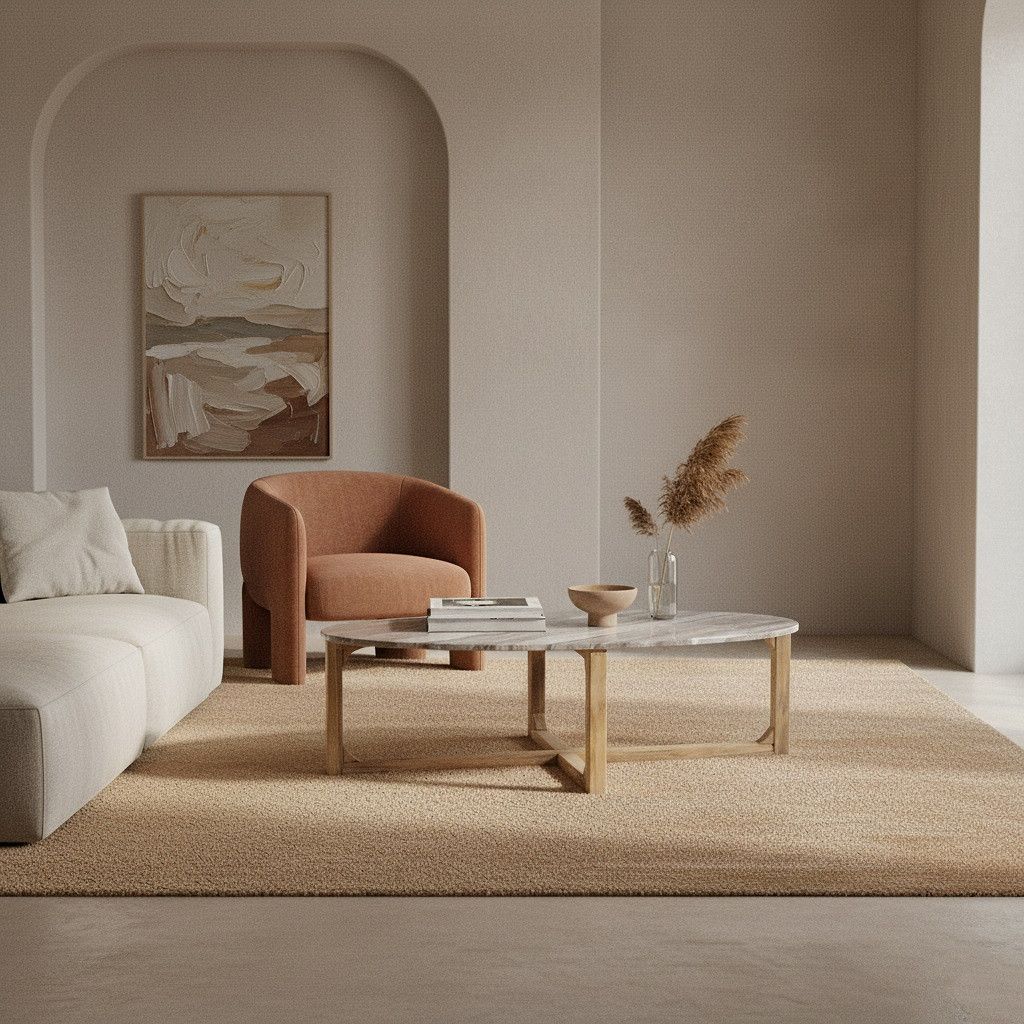 Retro Couchtisch Marble Marmor Holz oval Grau