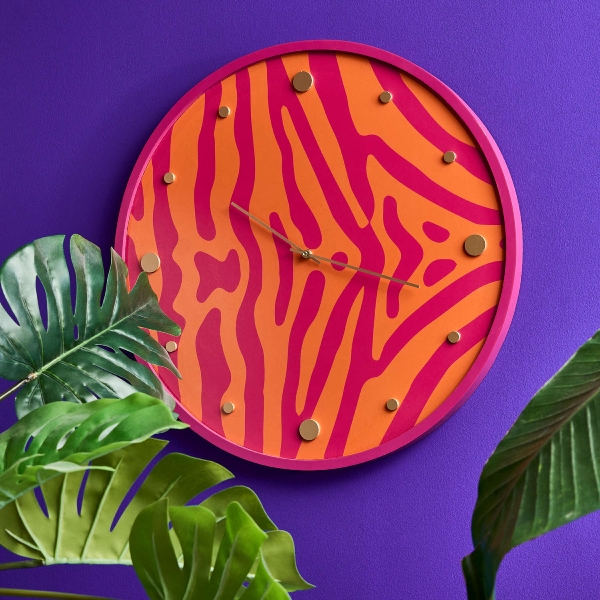 Retro Wanduhr Pop-Art Safari in Pink Orange Retro Wanduhr Pop-Art Safari in Pink Orange