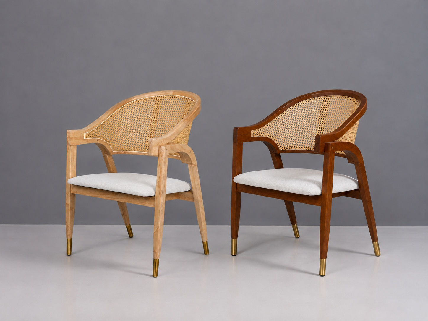 Esszimmerstuhl Aureo Mid-Century Massivholz Rattan 