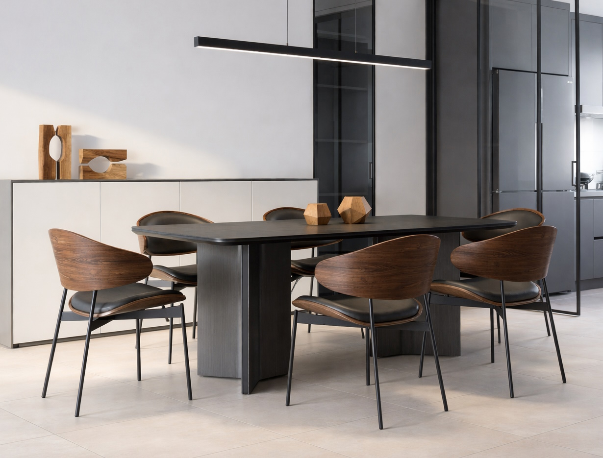 Industrial Esstisch Travertin Deep State schwarze Metallbeine 180/200