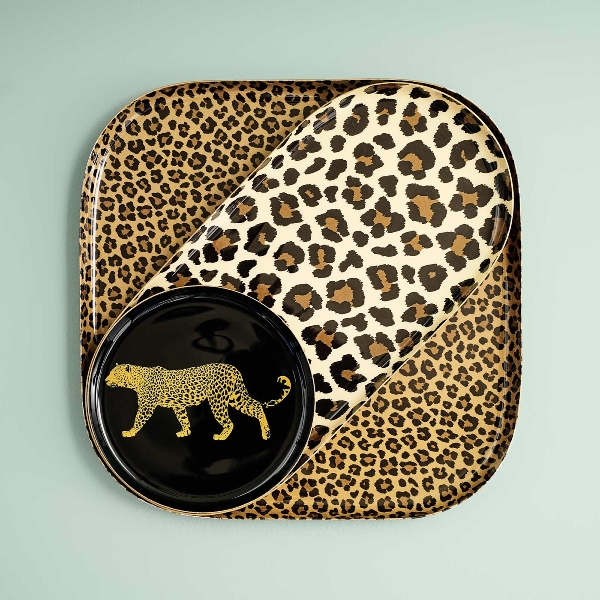 Vintage Tablett 3er Set Leopard Metall 