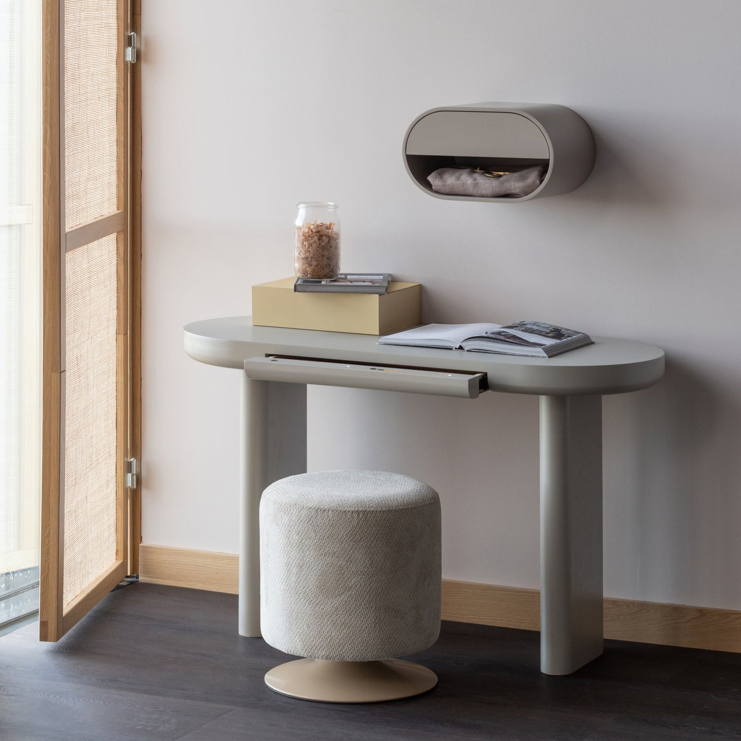 Retro Sitzhocker Polsterhocker Islen Boucle drehbar Beige