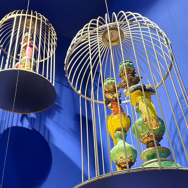 Deko Käfig Metall Gold mit Aufhängung 65 cm