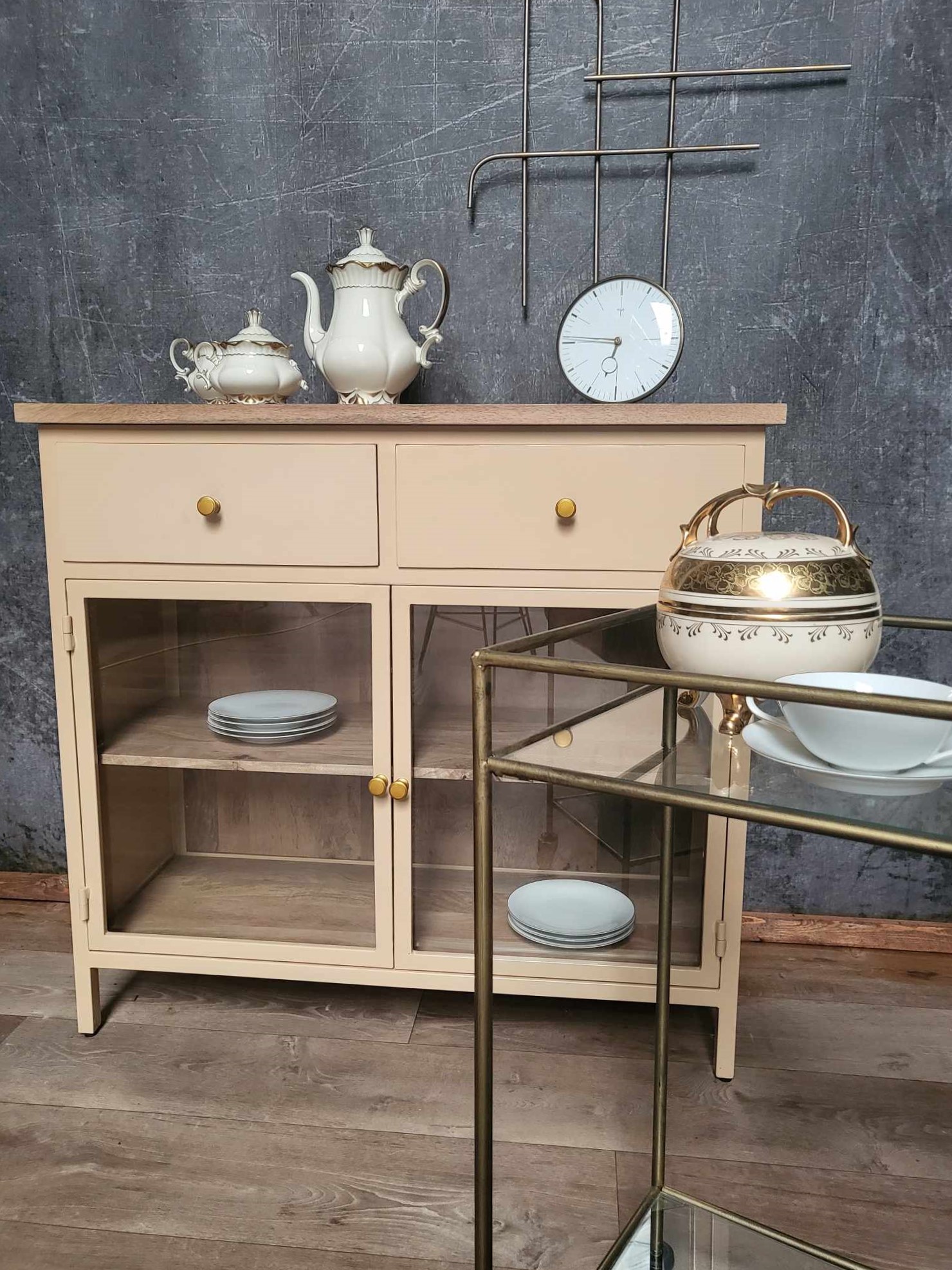 Landhaus Sideboard Vintage 2türig Provence Metall Holz Champagner Landhaus Sideboard Vintage 2türig Provence Metall Holz Champagner