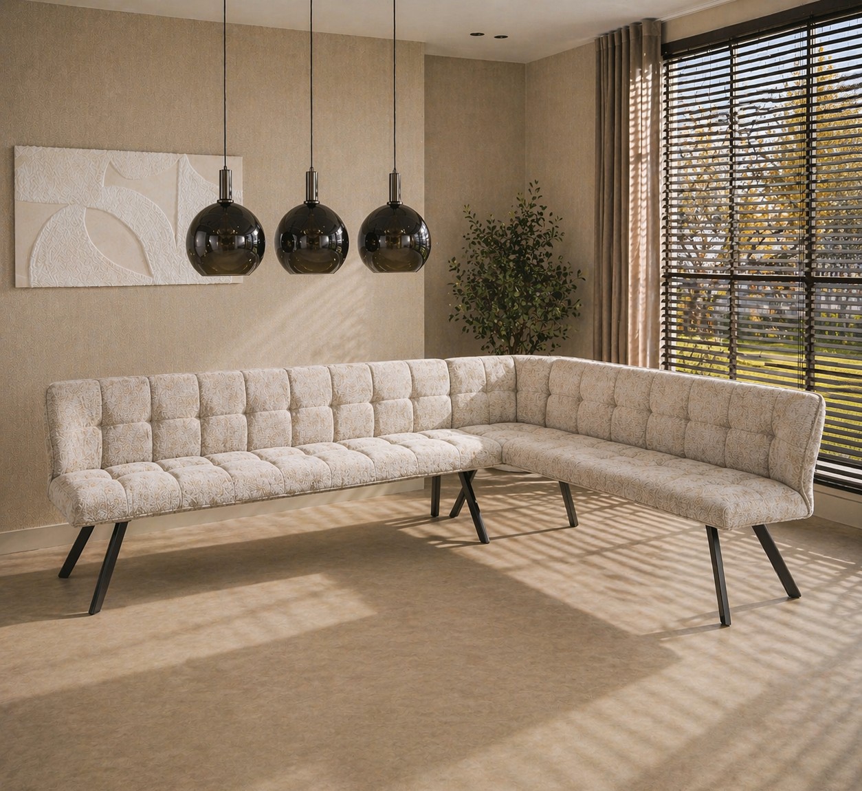 Eckbank Esstischbank Polsterbank Raster Strukturstoff 240 Industrial Sand Rechts