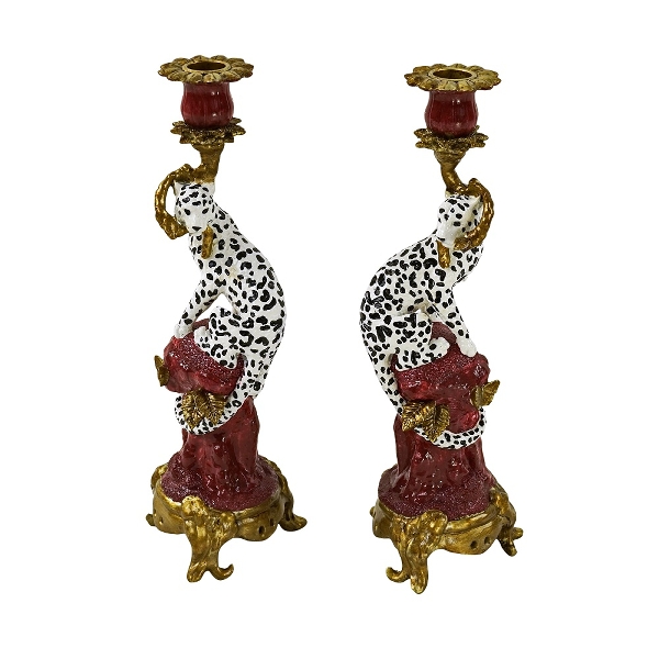 Vintage Kerzenständer Leopard 2er-Set