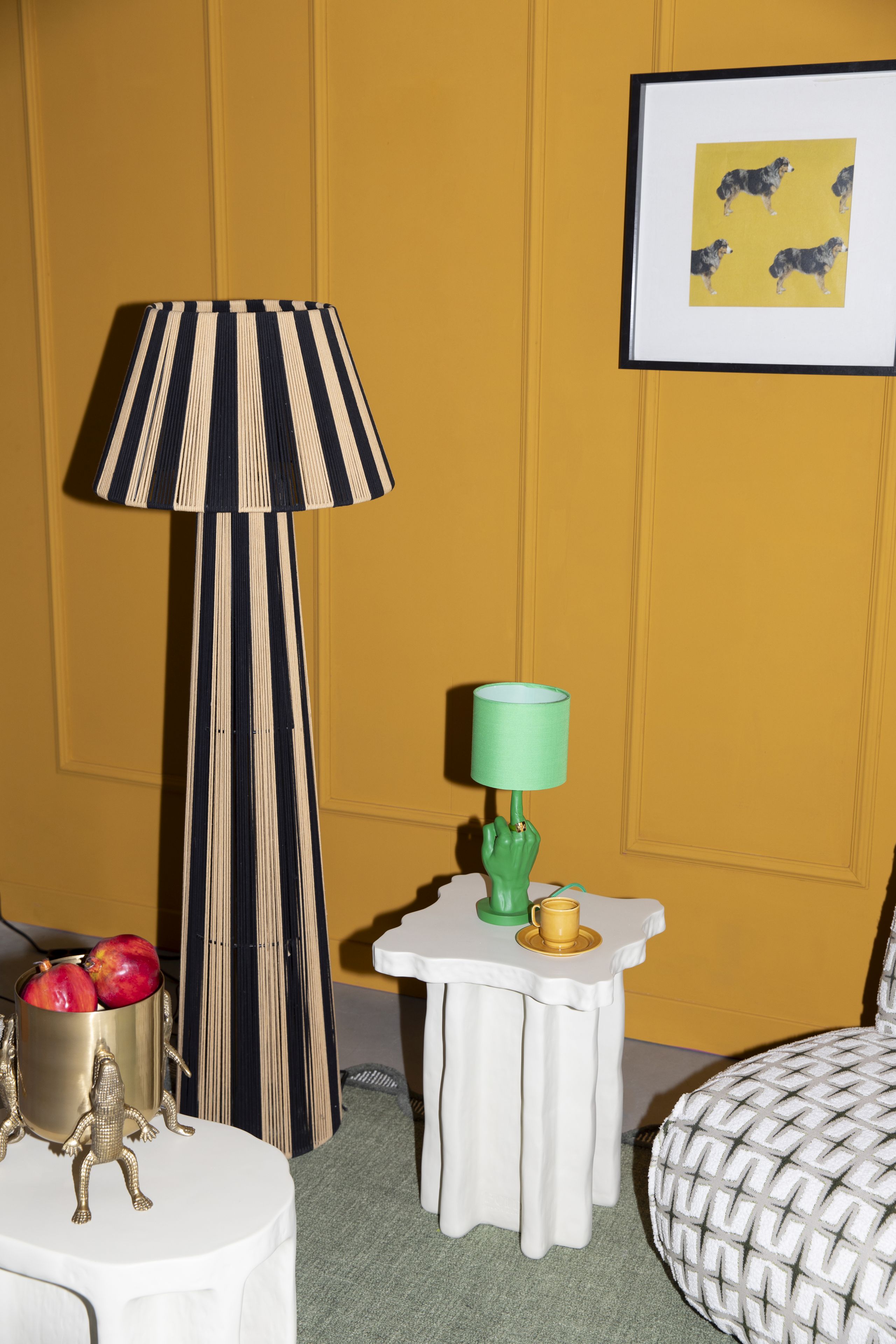 Retro Stehlampe Stripe It Up Schwarz Beige