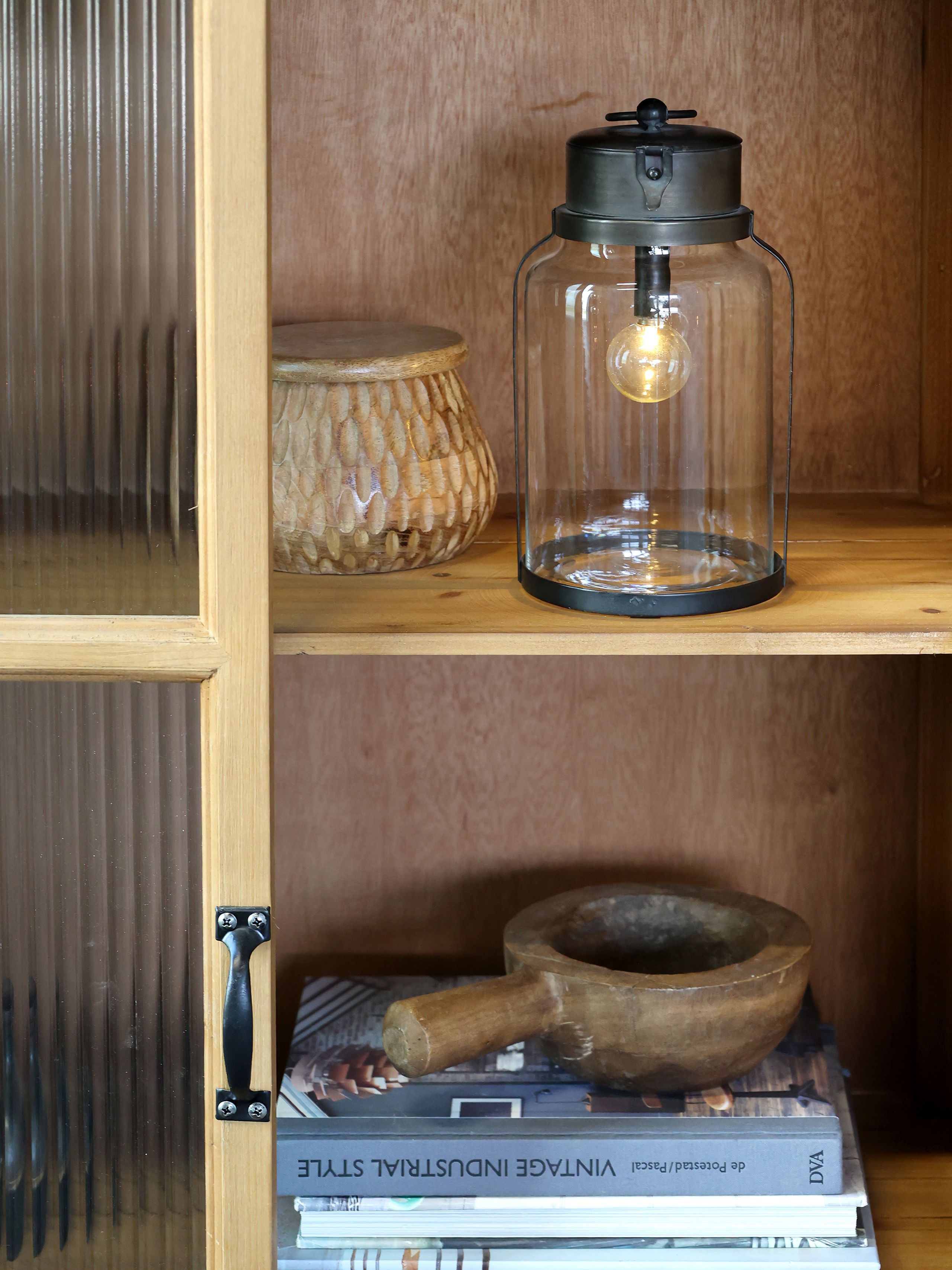 Vintage Vitrine Mathéo Holz Metall geripptes Glas