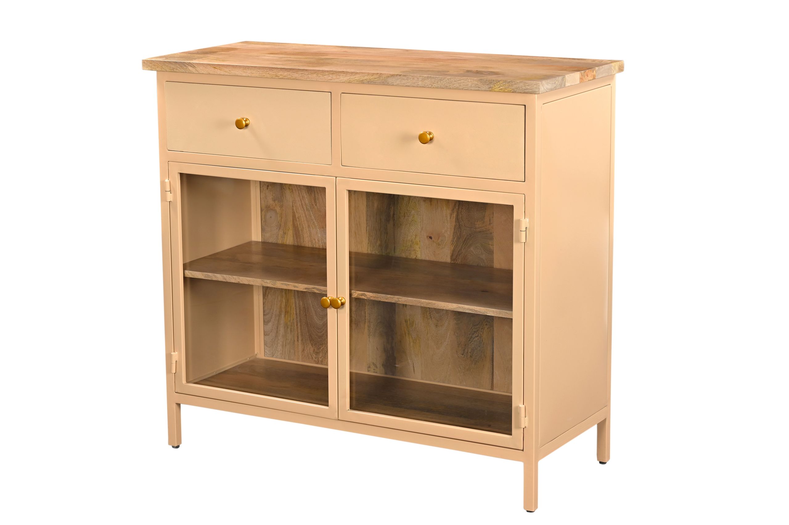 SUN_0115 Landhaus Sideboard Vintage 2türig Provence Metall Holz Champagner