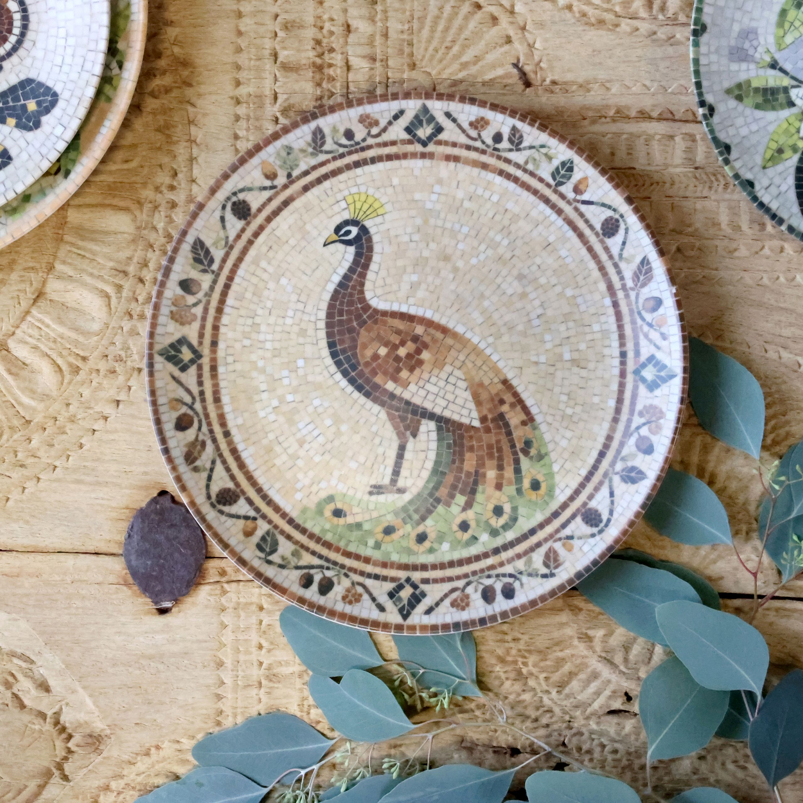 Mediterranes Mosaik Tablett Teller Steingut Chartres Pfau 3