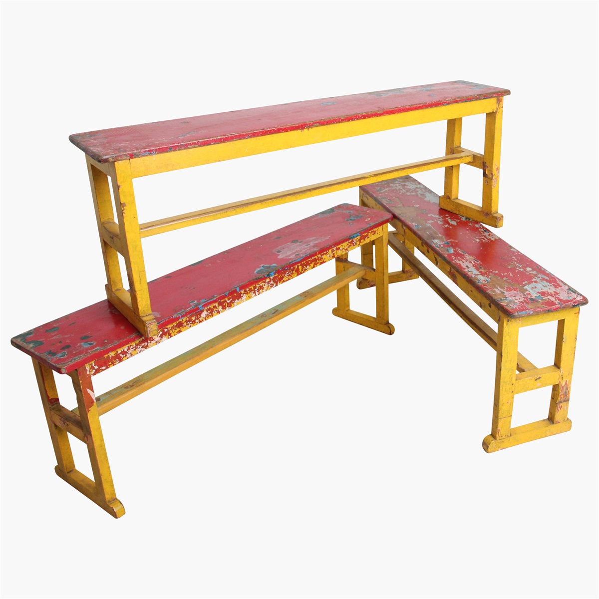 Vintage Esstischbank Sitzbank Jaipur In/Outdoor Gelb Rot 140/30 