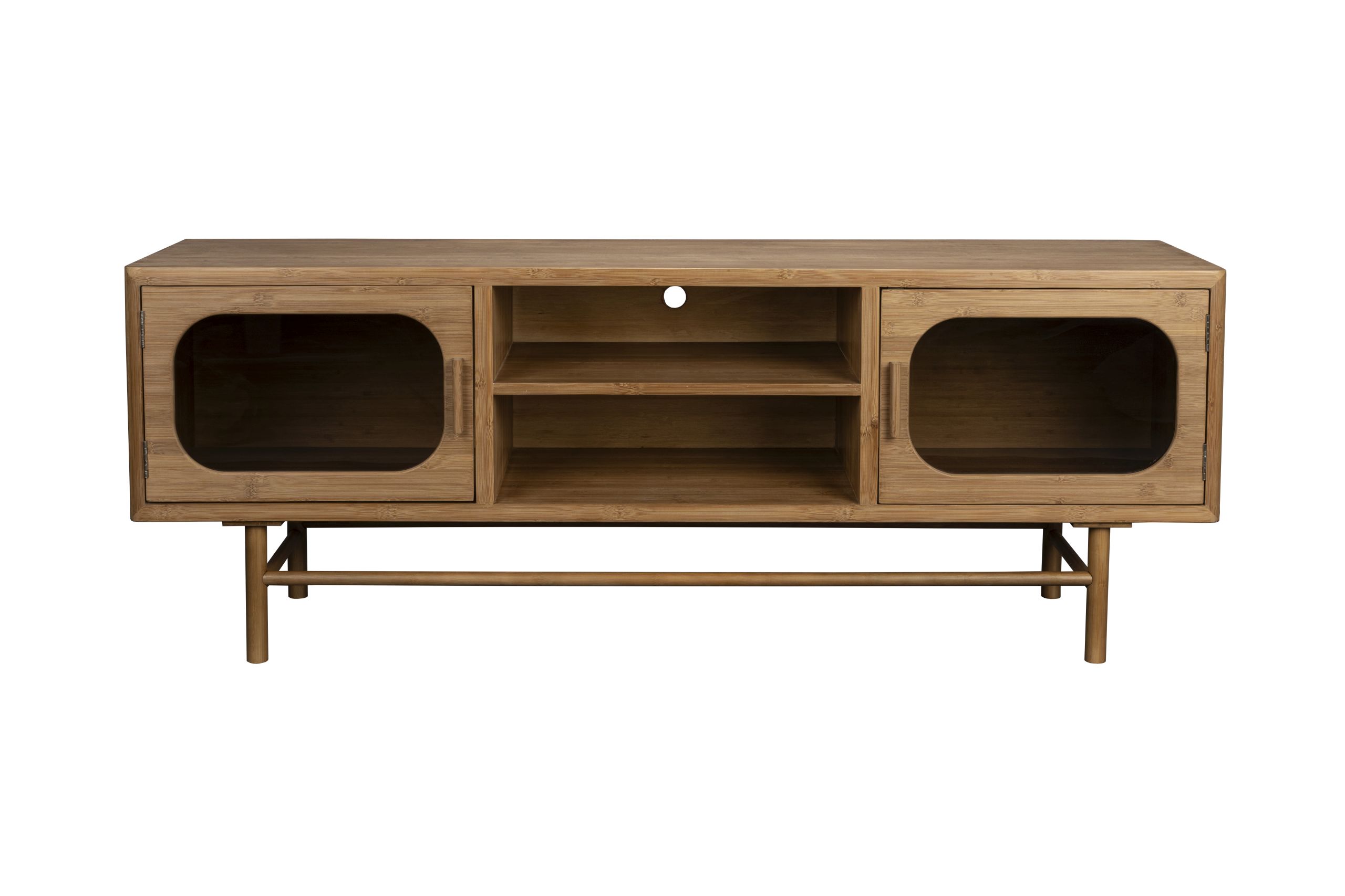 Retro TV-Board Sideboard Caroun Bambus Rauchglas