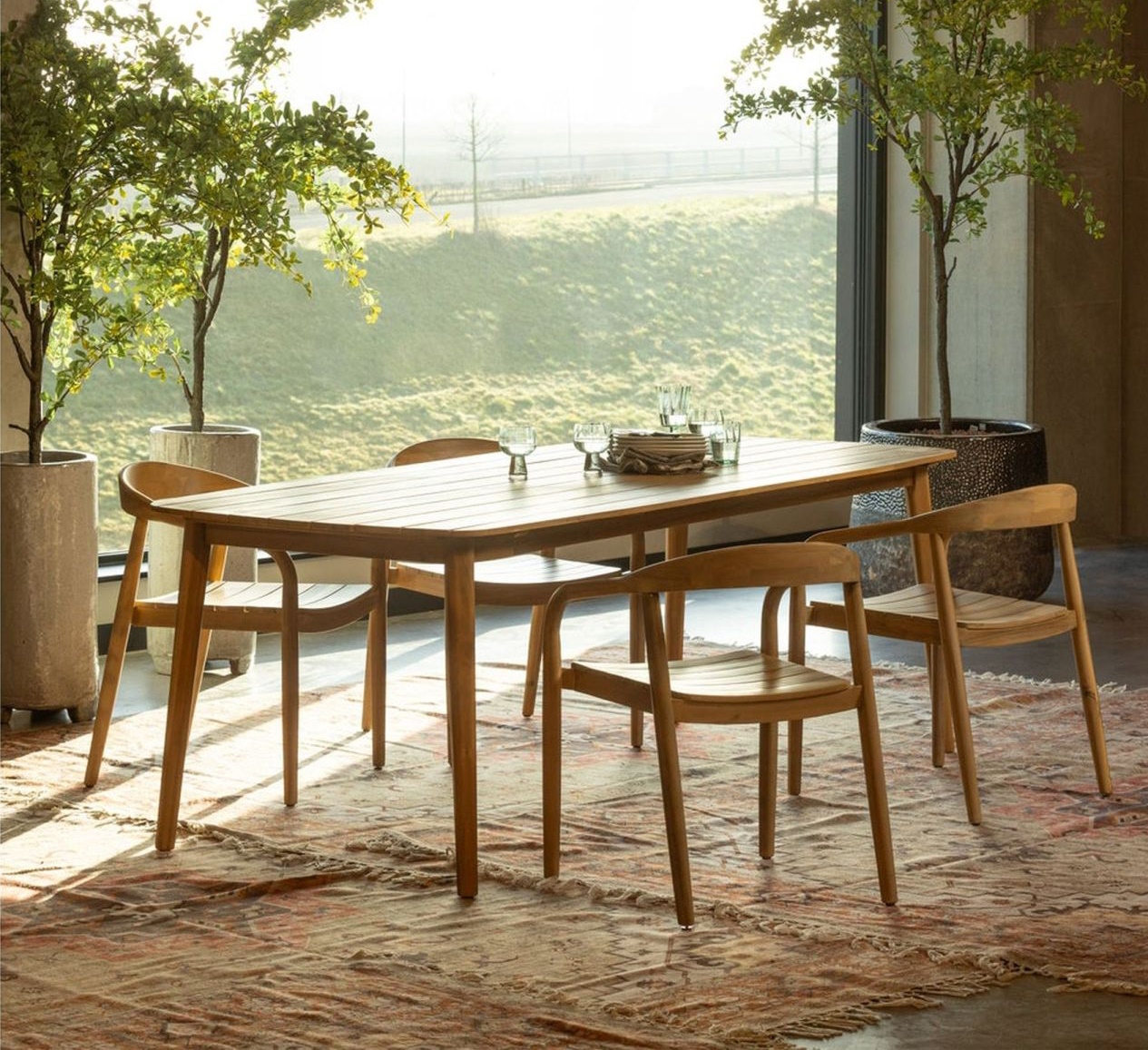 Essgruppe Gartentisch Outdoortisch Kris Akazienholz 215 cm + 4 Stühle Boru