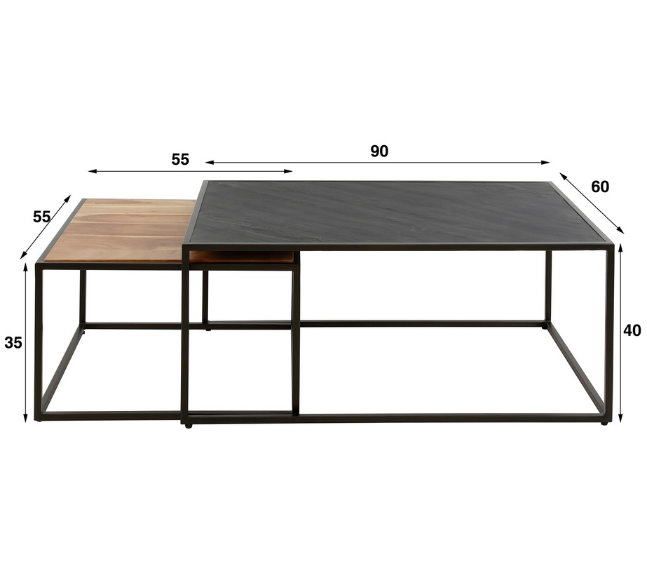 Couchtisch 2er Set Slate Mix Akazienholz Schieferplatte Couchtisch 2er Set Slate Mix Akazienholz Schieferplatte