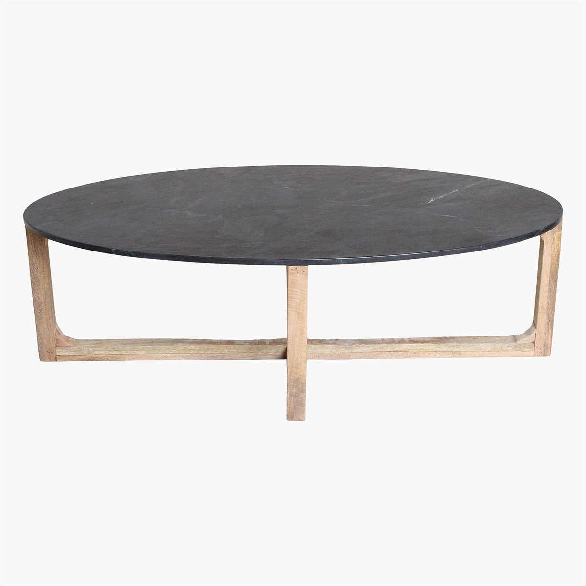 Retro Couchtisch Marble Marmor Holz Oval Schwarz