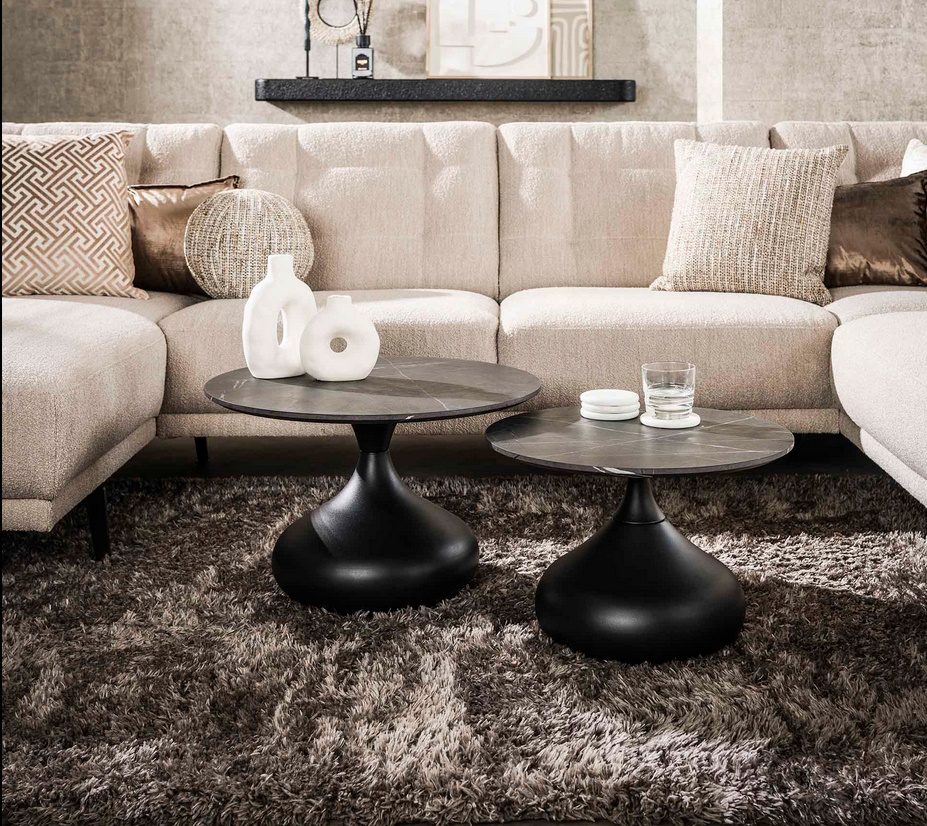 Couchtisch 2er Set Black Drops Melamin in Keramikoptik Couchtisch 2er Set Black Drops Melamin in Keramikoptik