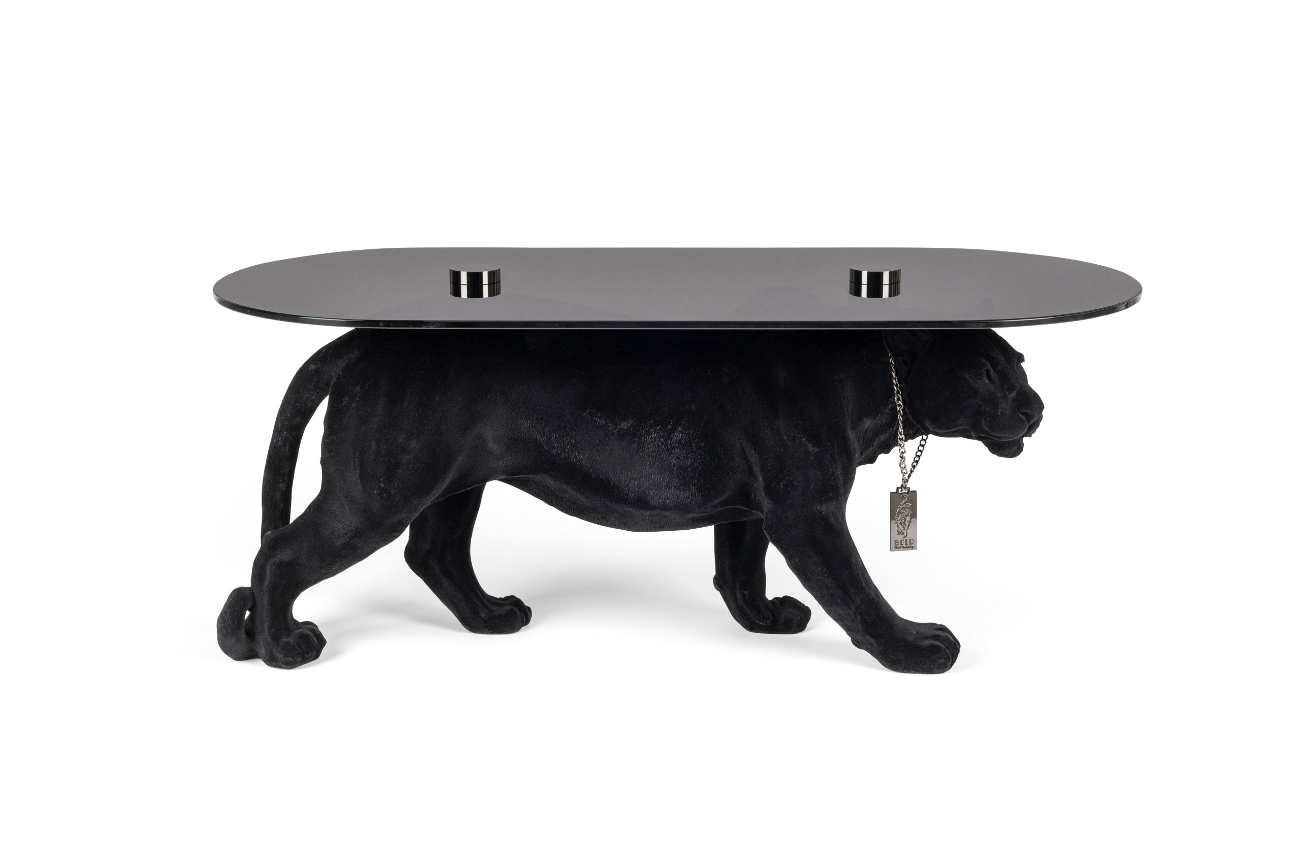 Retro Beistelltisch Couchtisch Dope As Hell Panther Rauchglasplatte Schwarz