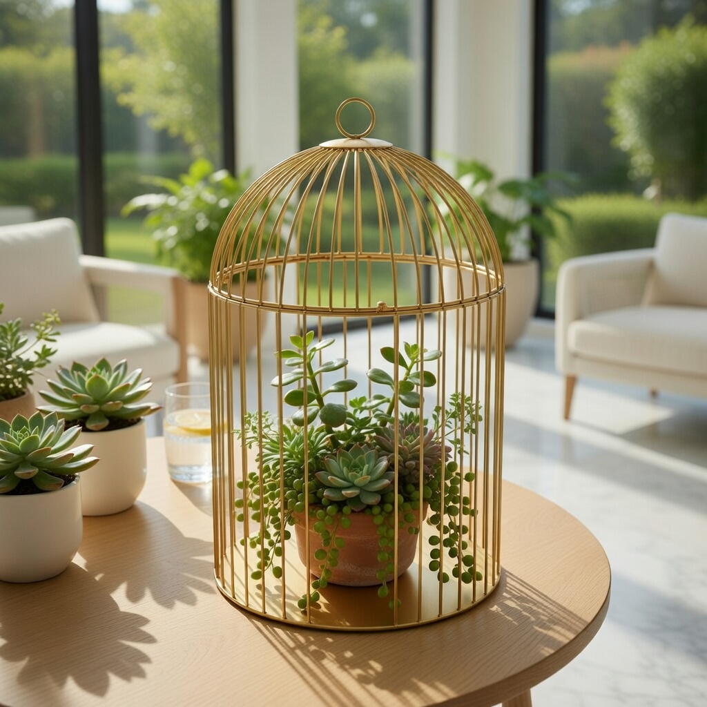 Deko Käfig Metall Gold mit Aufhängung 65 cm