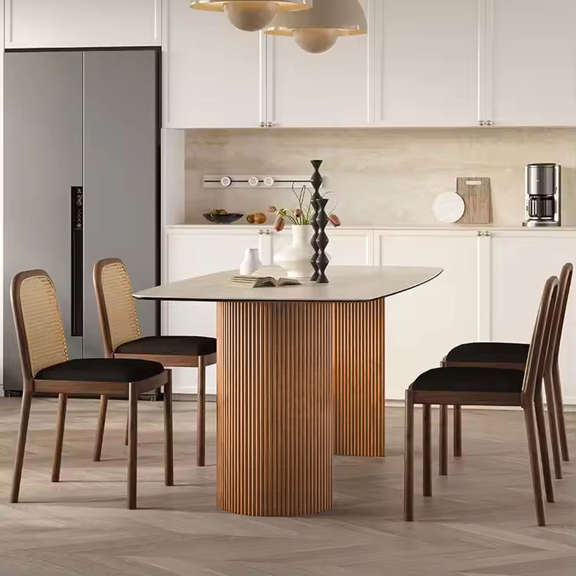 Esstisch Travertin Keramik Roma Säulen Eschenholz