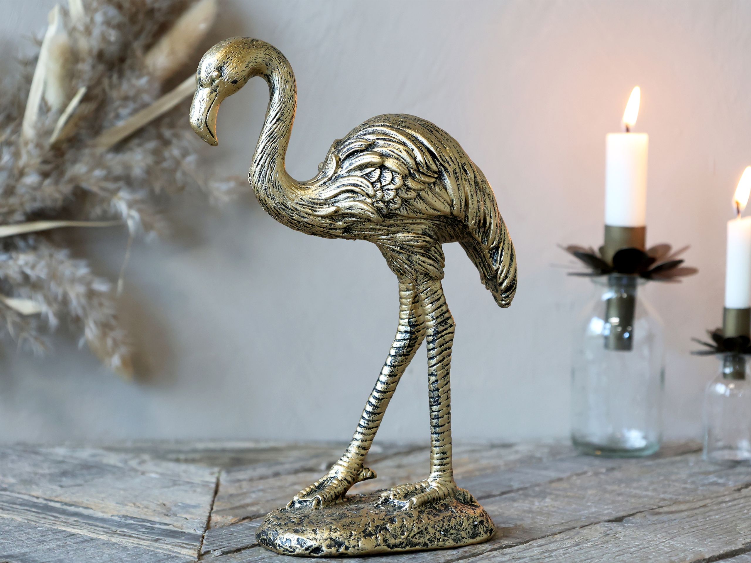 Vintage Dekofigur Flamingo Antik-Gold