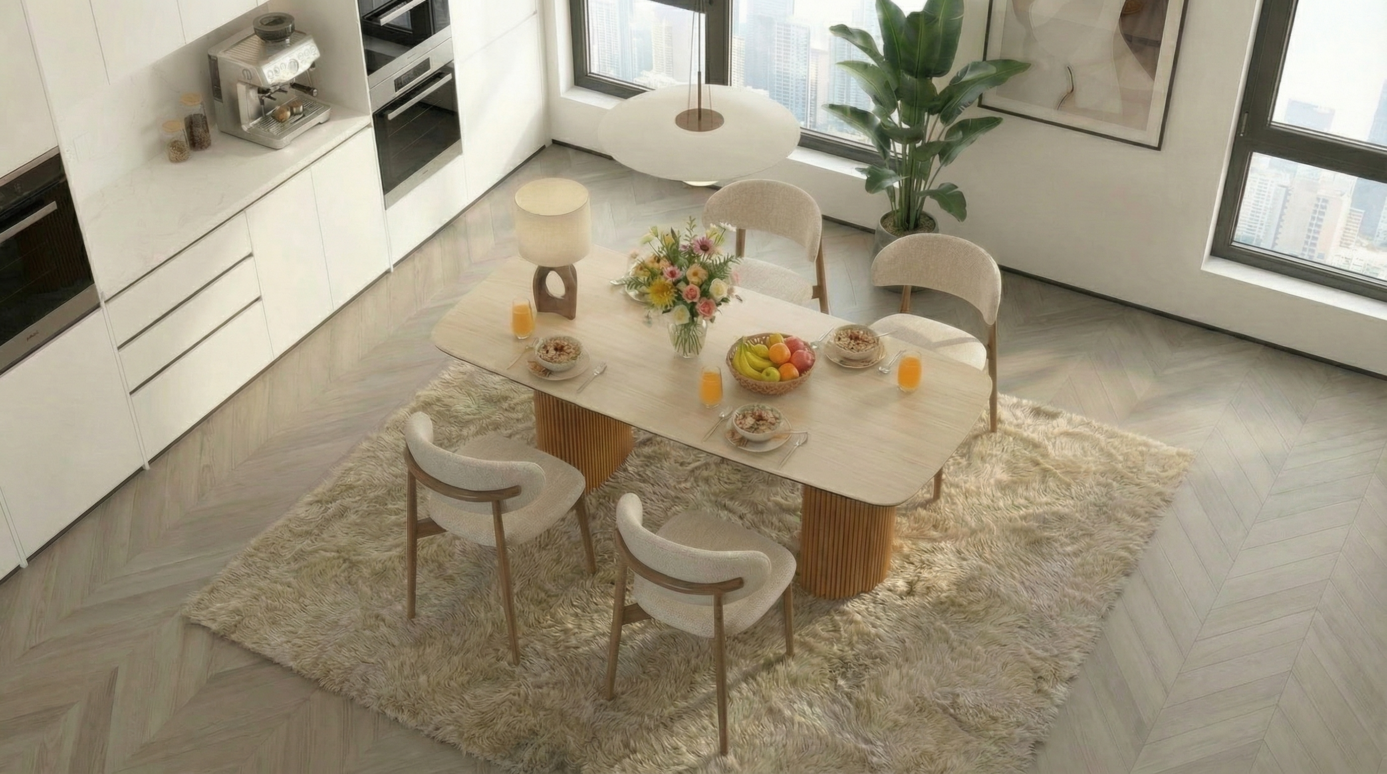  Essgruppe Travertin Tisch Roma + 4 Stühle Linea fertig montiert