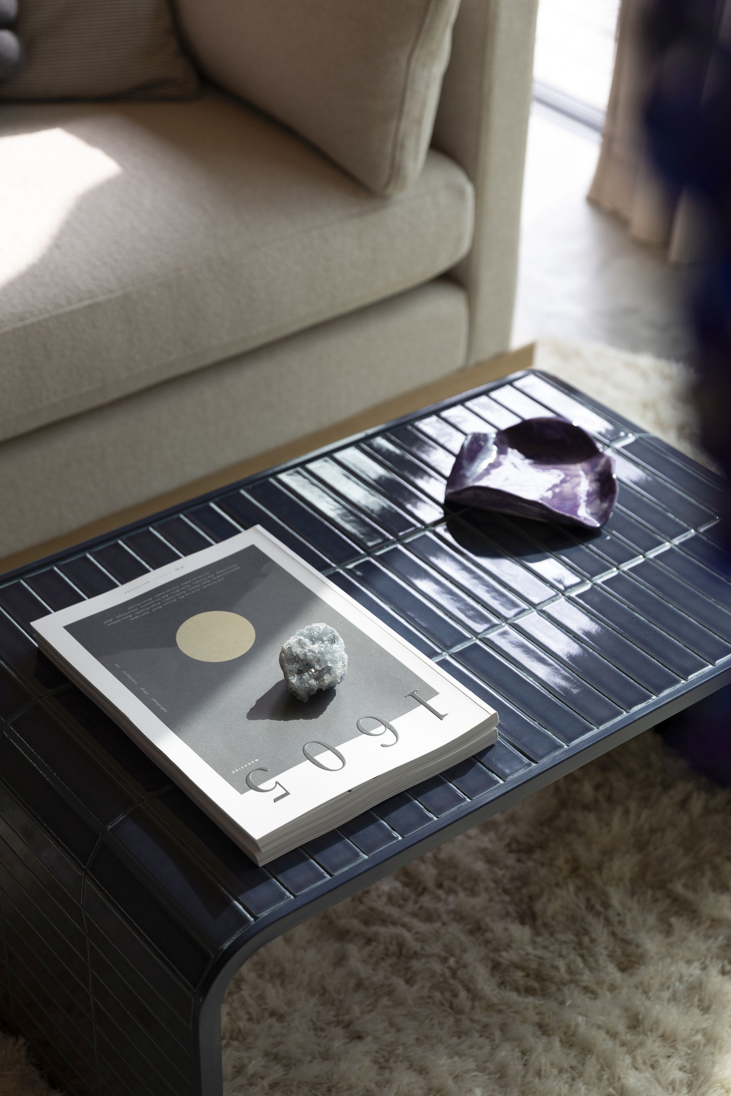 Retro Fliesentisch Tiles Couchtisch Metro Fliesen Blau