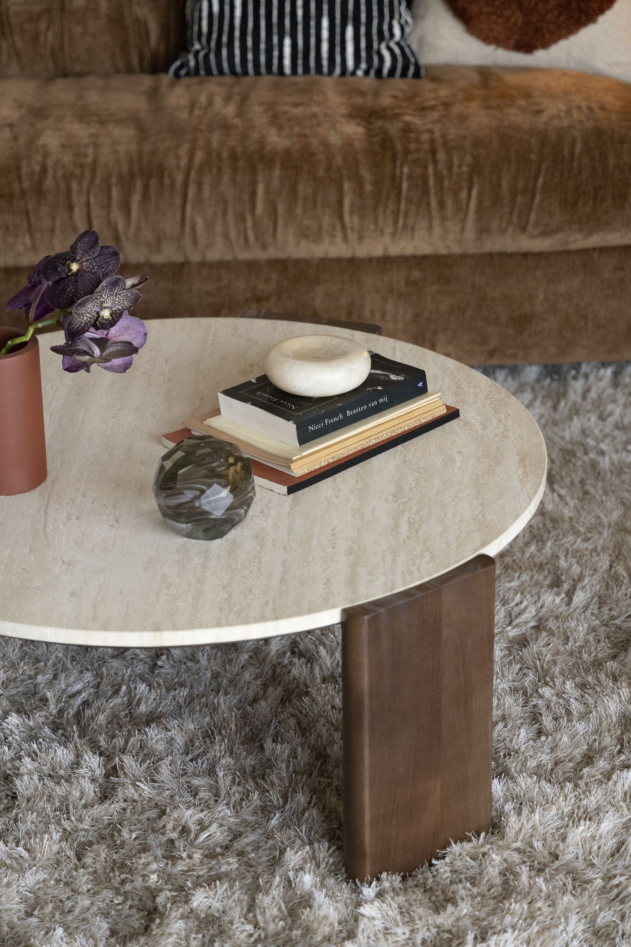 Retro Couchtisch Beistelltisch Valcour Travertin Holz