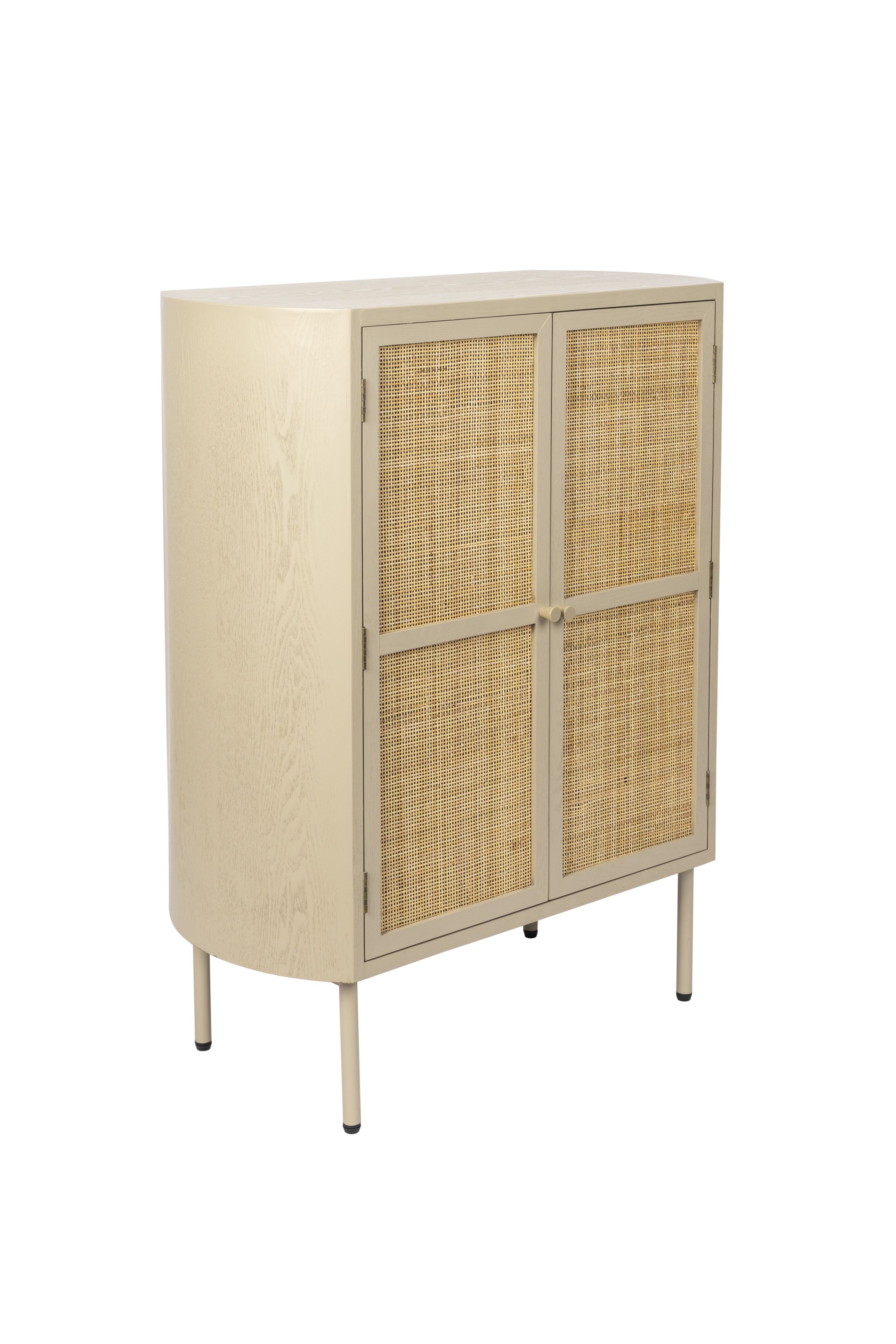 Retro Komode Schrank Amaya 2-türig mit Rattangeflecht Beige