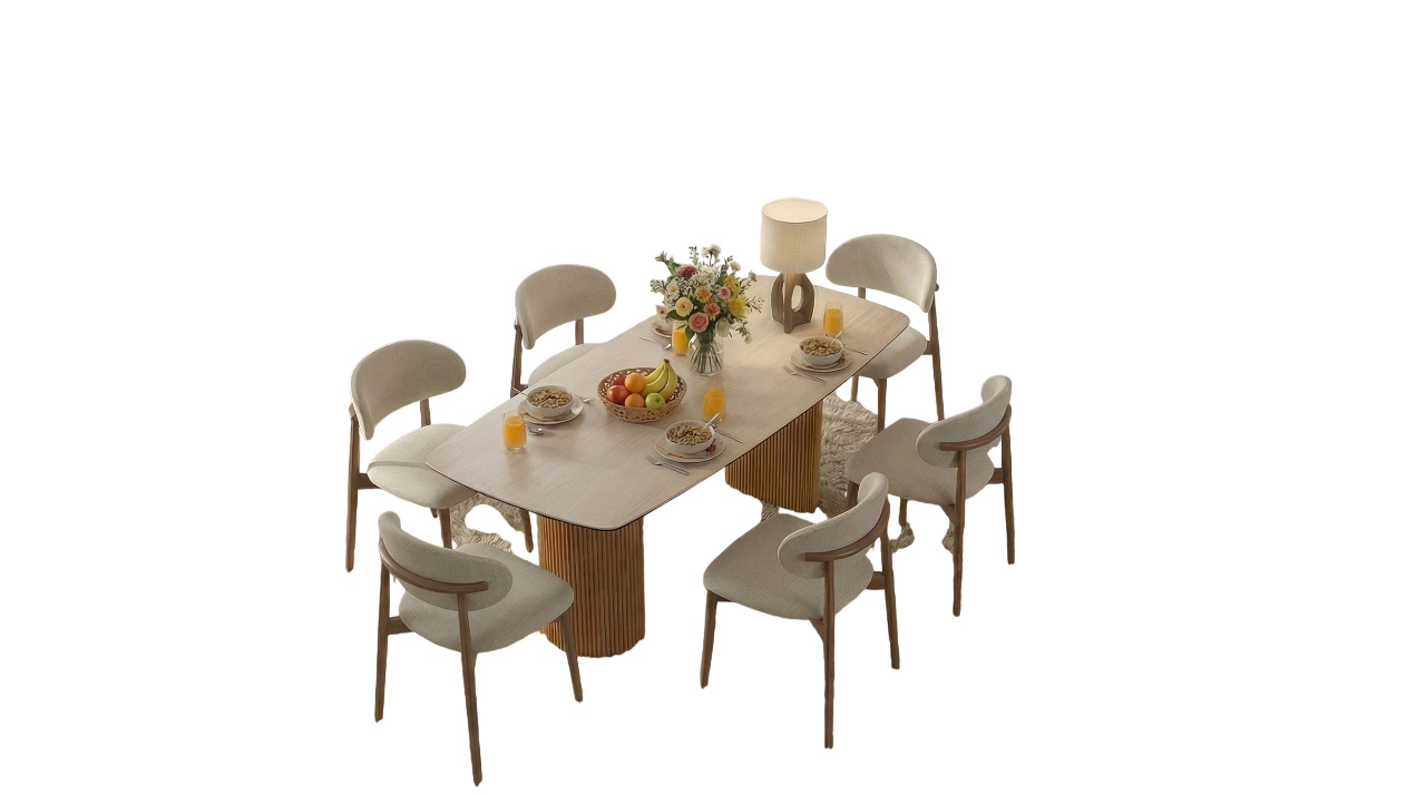  Essgruppe Travertin Tisch Roma + 6 Stühle Linea fertig montiert