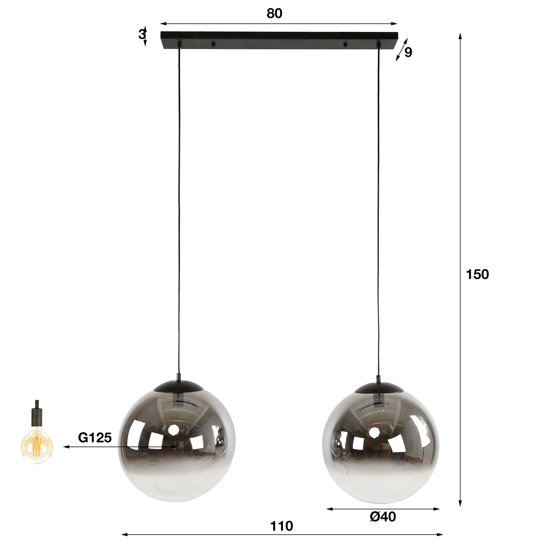 Hängelampe Pendelleuchte Shaded Rauchglas XL Bubble Seifenblase