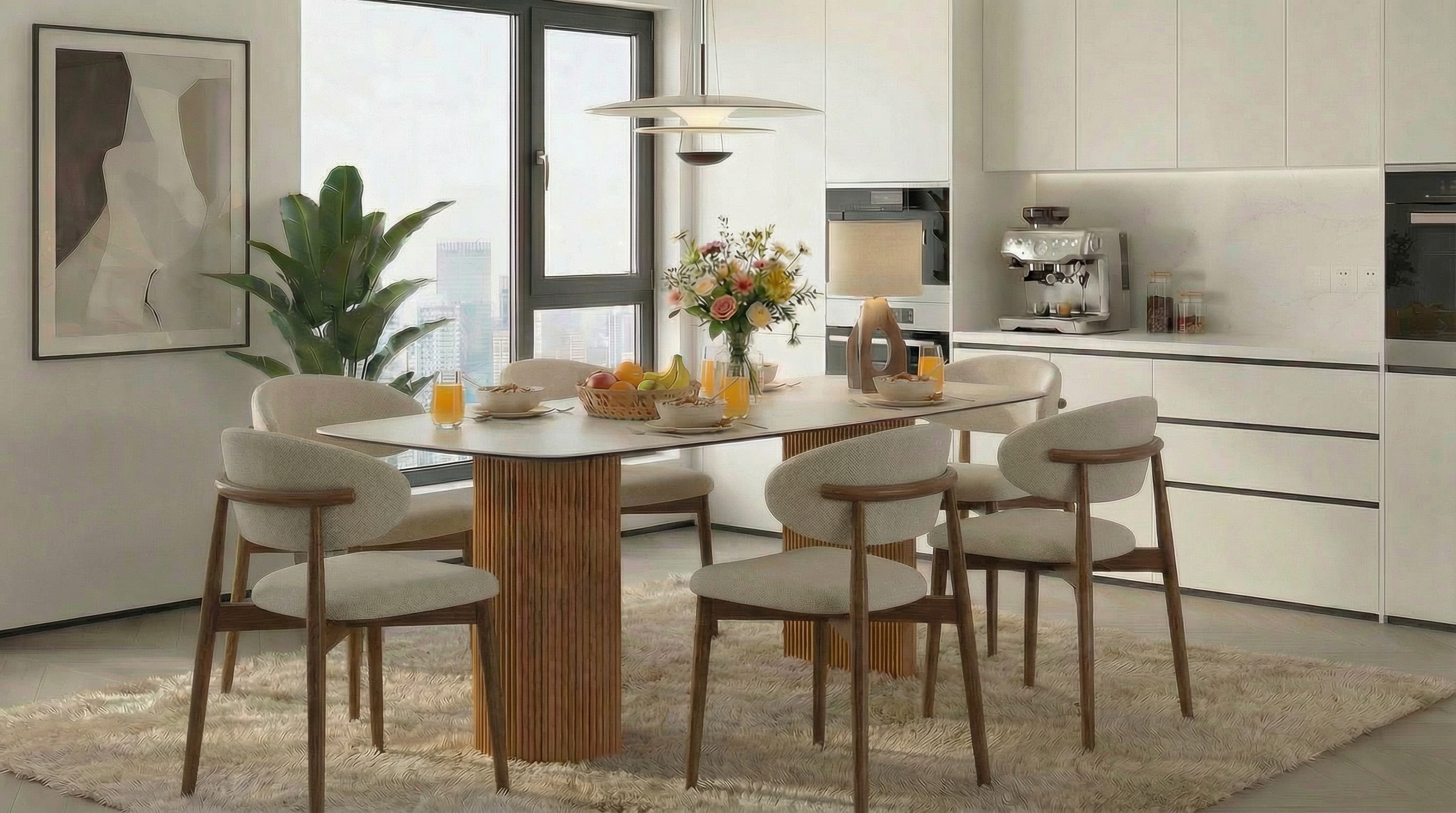  Essgruppe Travertin Tisch Roma + 6 Stühle Linea fertig montiert