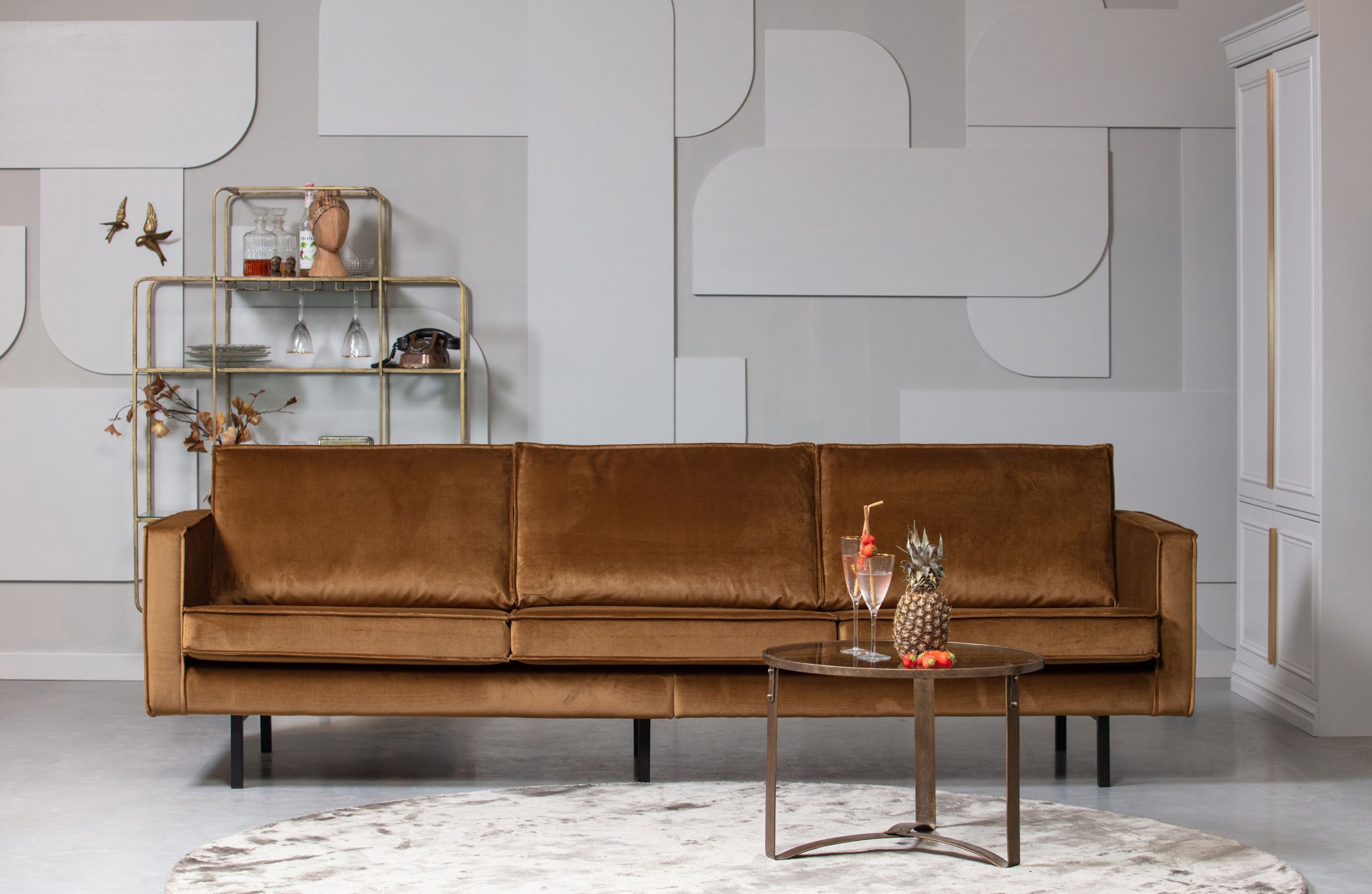 Retro Samtsofa Rodeo 3-Sitzer Honiggelb