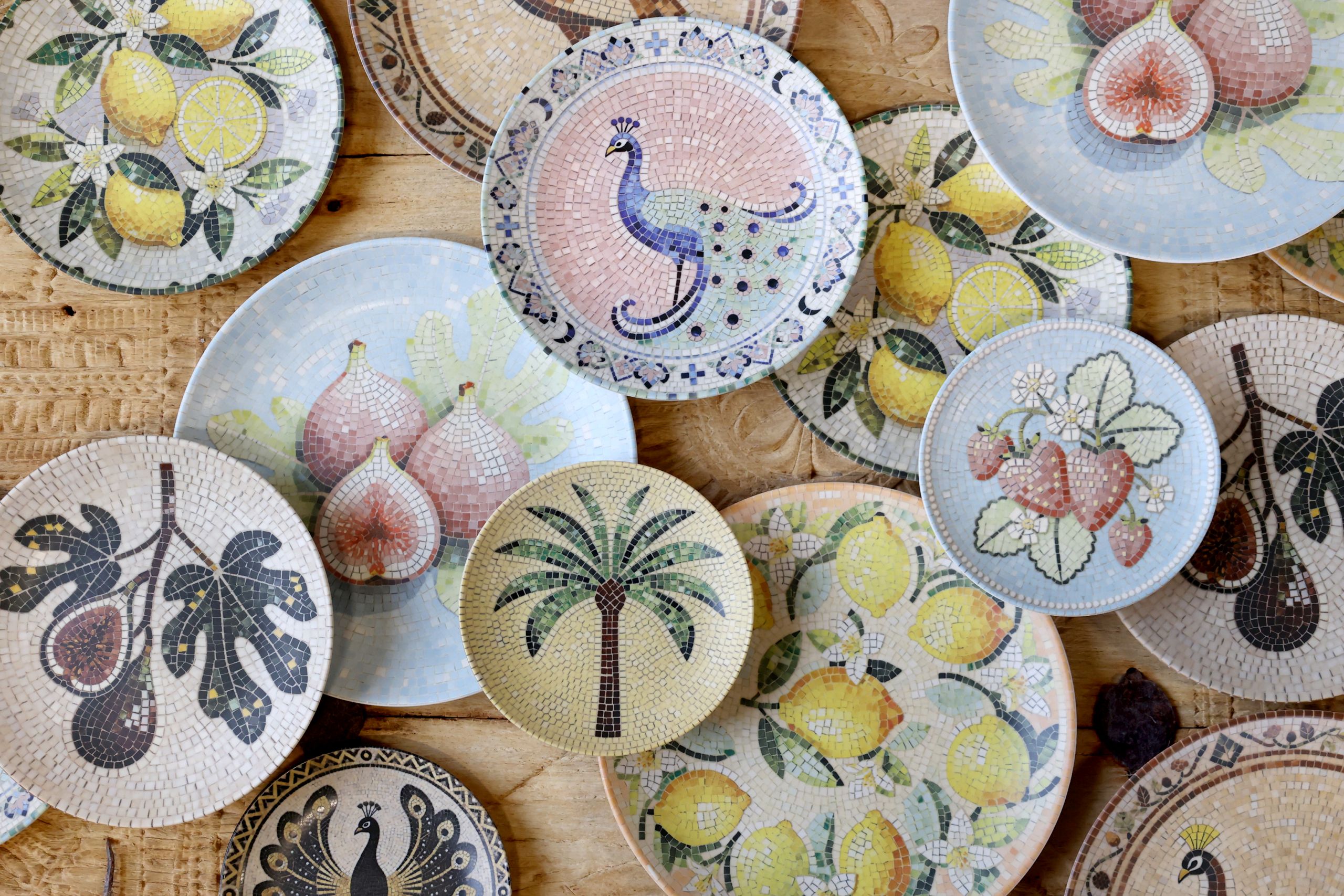 Mediterranes Mosaik Tablett Teller Steingut Chartres Palme