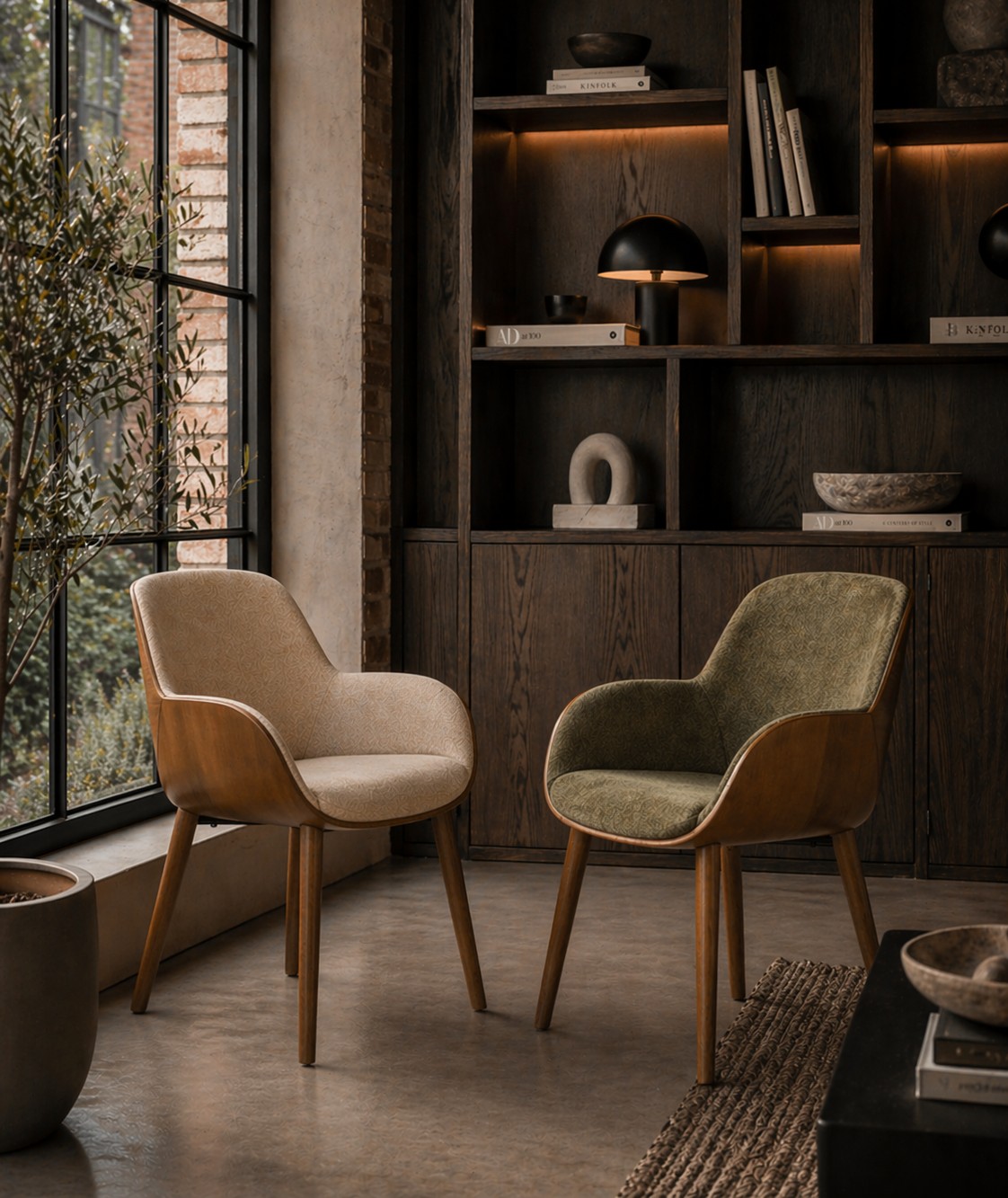 Retro Esszimmerstuhl Armlehnstuhl Taylor Holz Grün oder Beige